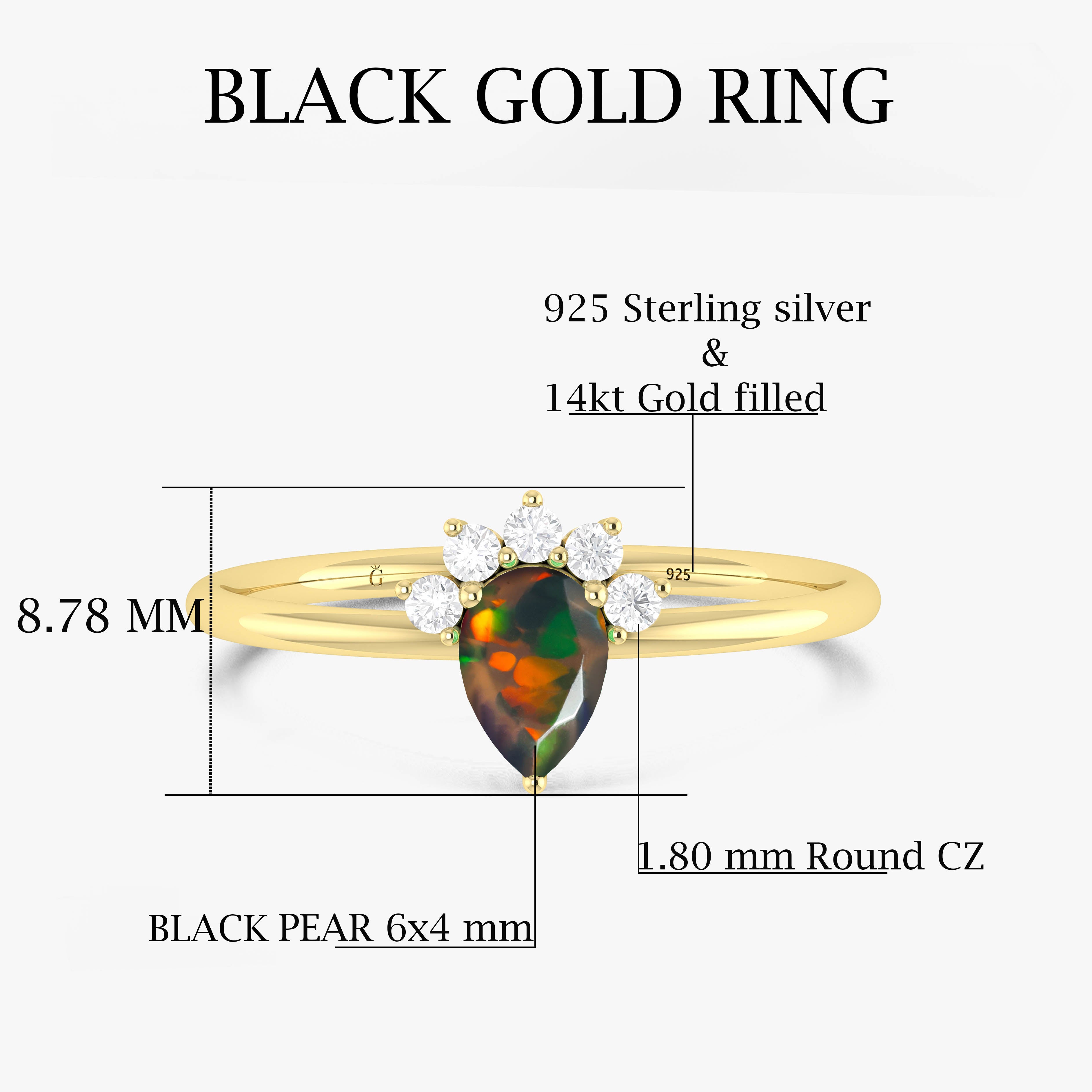 Stunning Fire Black Opal Pear Gemstone Ring for Women – Elegant Handcrafted Jewelry for Weddings, Parties & Special Occasions