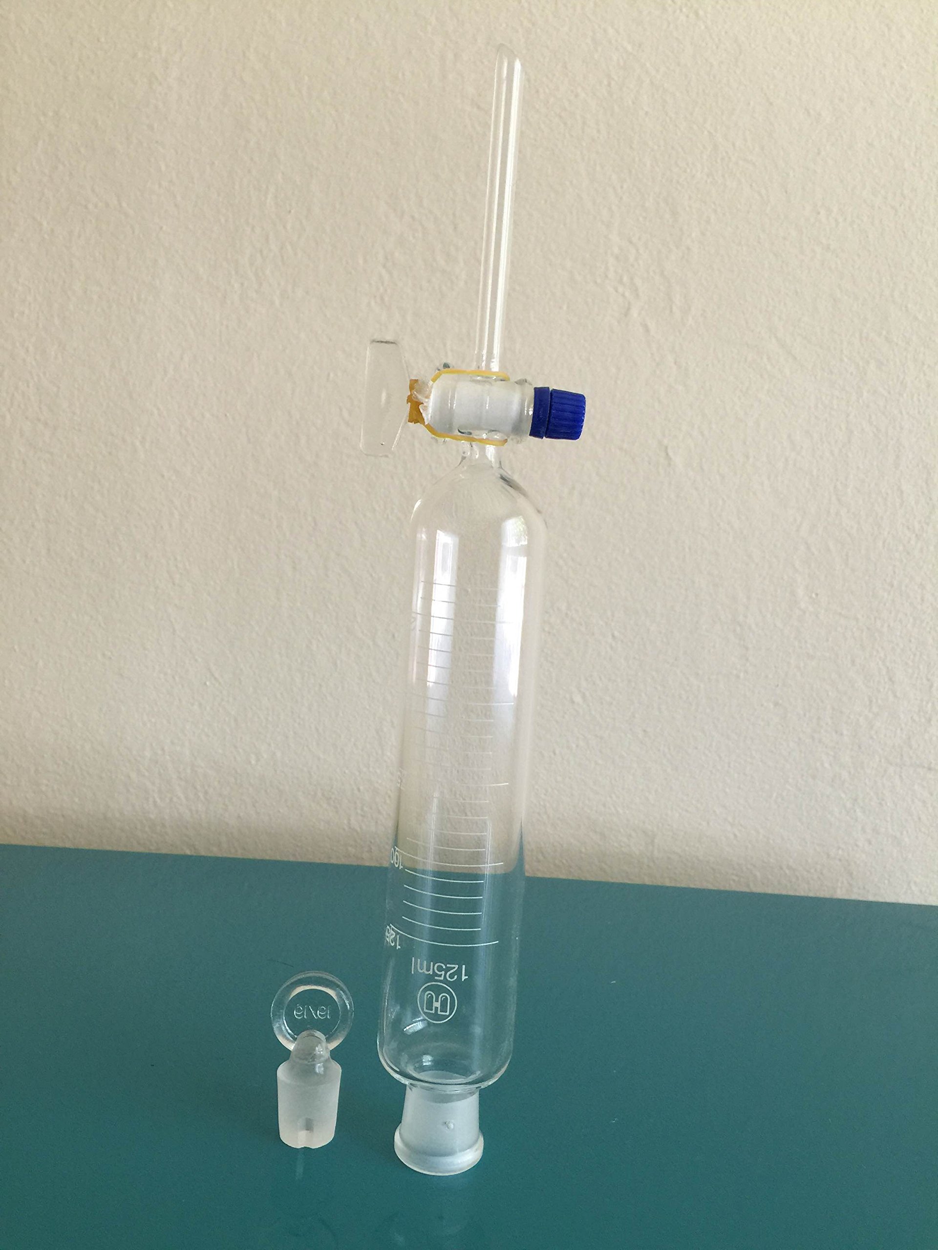 BeyondSupply 125ml Lab Glass Cylindrical Separatory Funnel with Graduated Scale - Perfect for Chemical Extraction, Essential Oil Separation & Laboratory Experiments