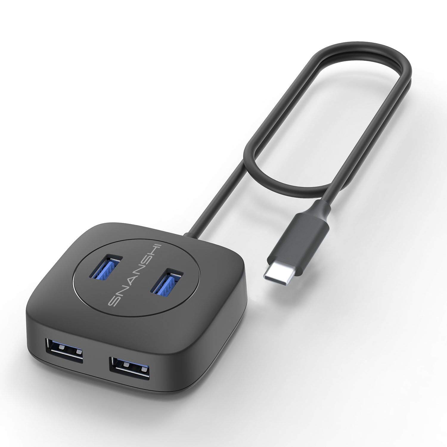 SNANSHI 4-Port USB C to USB 3.0 Hub Adapter with 1.5ft Cable - High-Speed Data Transfer for MacBook, iPad, Laptop, PC - Perfect for Office, Travel & Home Use