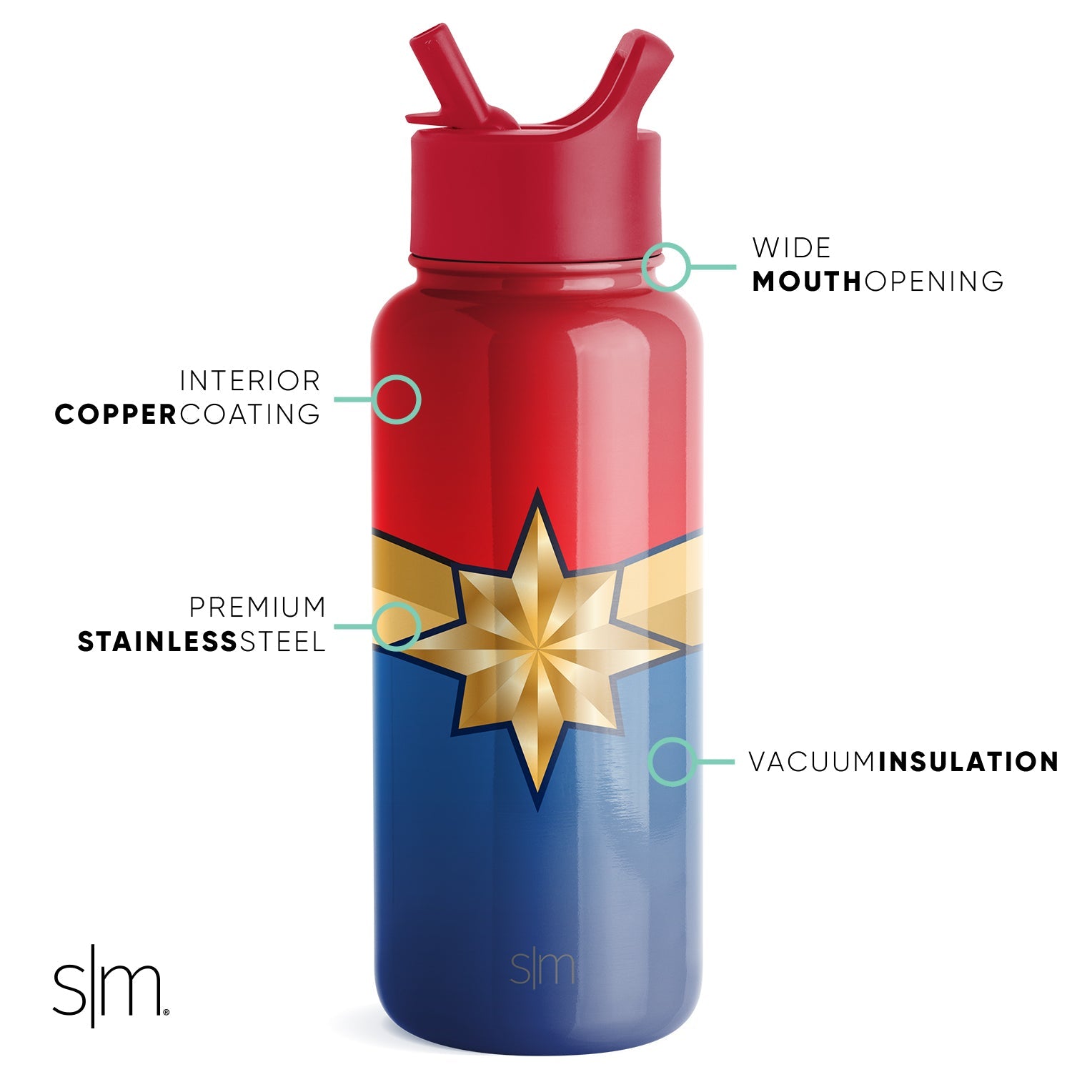 Marvel Summit Water Bottle - Insulated Stainless Steel Thermos for Hot & Cold Drinks - Perfect for Hiking, Gym & Outdoor Adventures
