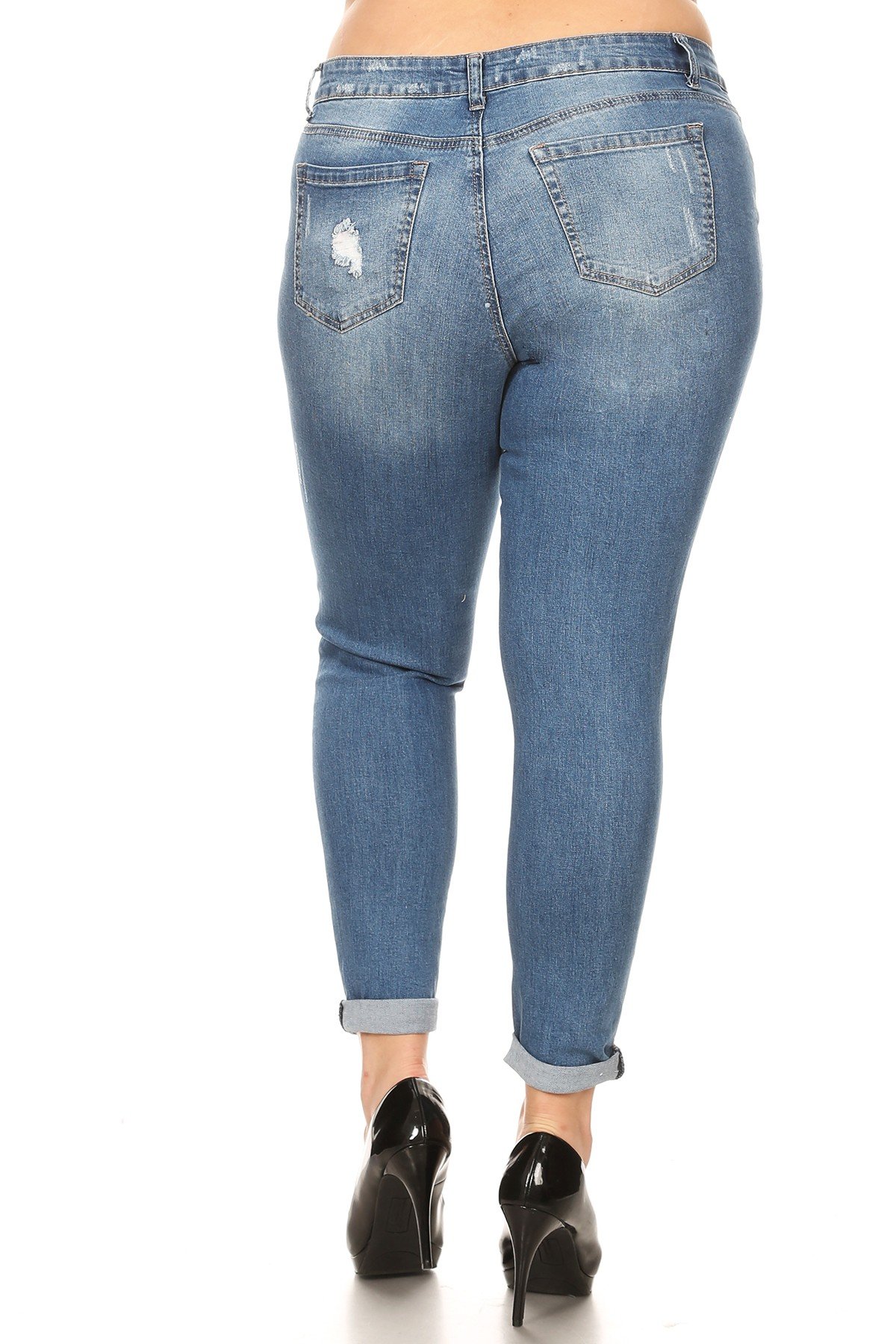 Plus Size Women's Low Rise Distressed Denim Skinny Jeans - Medium Wash (Size 20) | Stretch Comfort Fit for Curvy Figures | Perfect for Casual Outings, Date Nights & Street Style Fashion