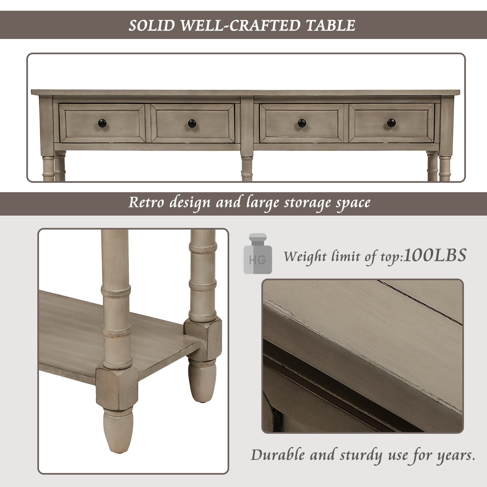 Narrow Entryway Table with 2 Storage Drawers & Bottom Shelf - 58