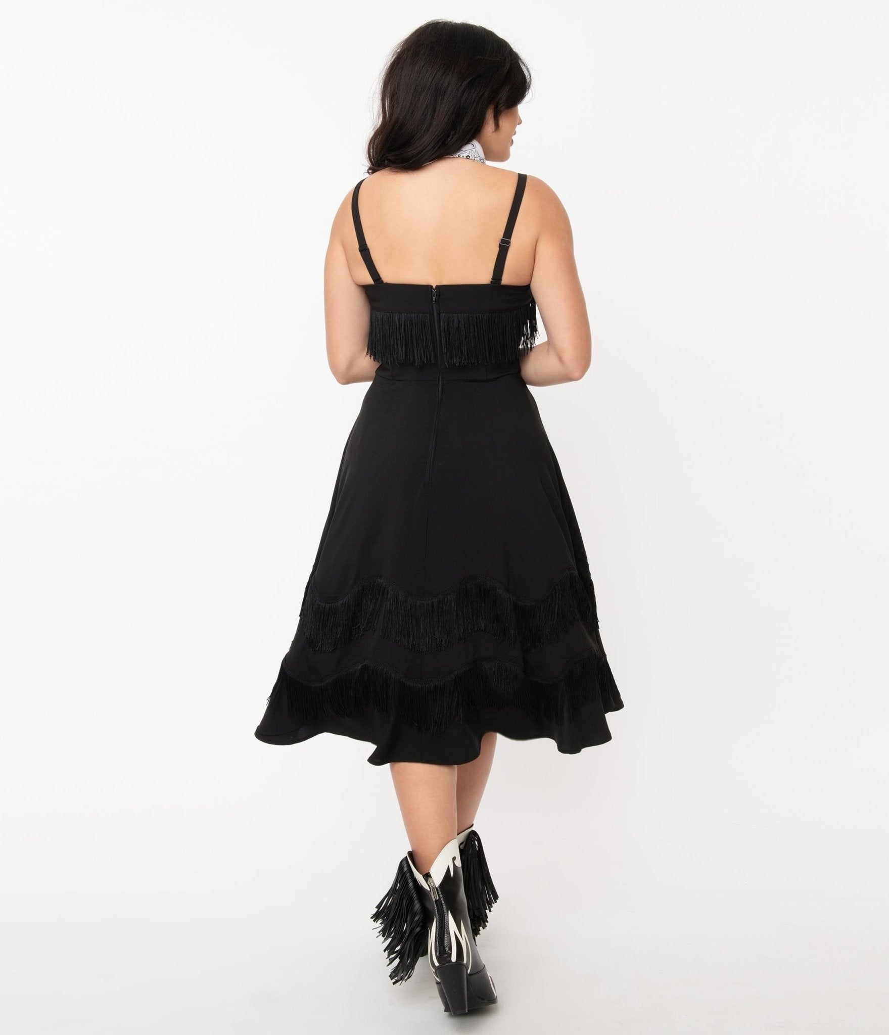 Vintage Black Fringe Swing Dress for Women - Retro 50s Style Party Cocktail Dress for Night Out, Date Night, and Special Occasions