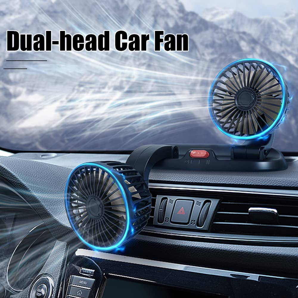 Dual Head USB Car Fan - Powerful 2-Speed Dashboard Vent Fan with High Airflow for Summer | Perfect for Cars, Trucks & RVs | Stay Cool on Road Trips & Commutes