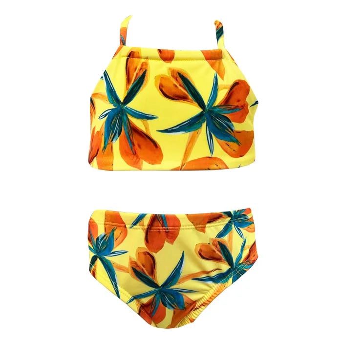 Yellow Spring Girls Two Piece Swim Set - Trendy Floral Bikini for Teens, Perfect for Beach Vacations & Pool Parties