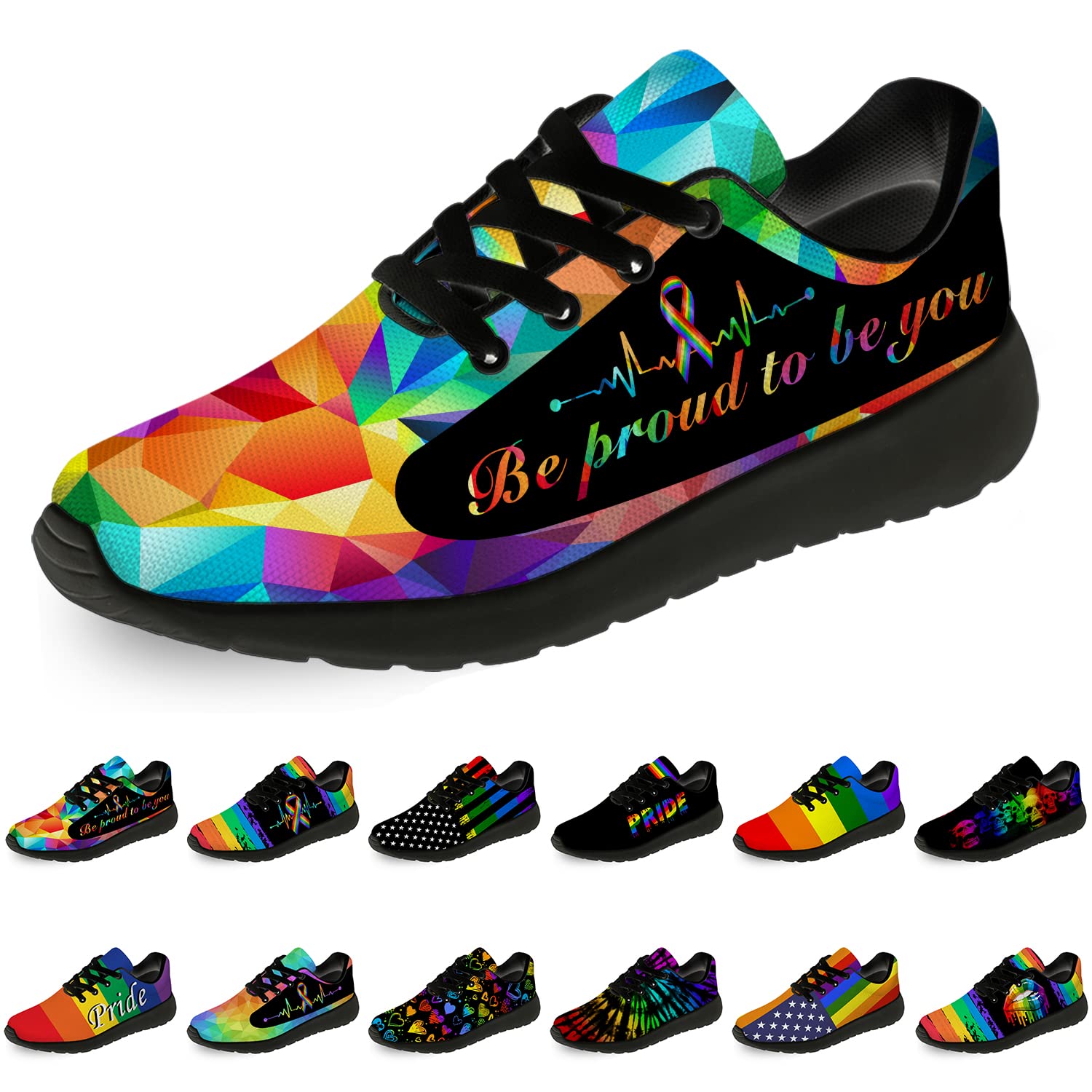 **Men's & Women's Pride Running Shoes - LGBT Rainbow Flag Sneakers for Walking, Tennis & Casual Wear - Size 13 Men/15.5 Women - Black - Perfect for Pride Parades, Gym Workouts & LGBTQ+ Support Gifts**