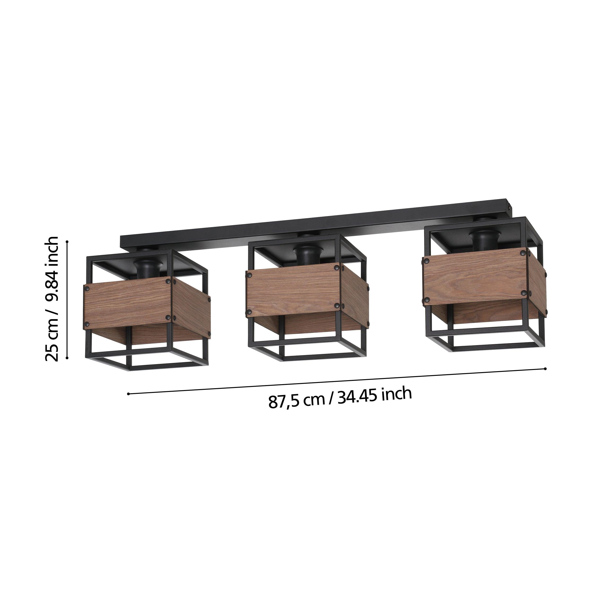 Eglo Evesham 3-Light Flush Mount Ceiling Light Fixture in Brown & Black - Perfect for Bedroom, Kitchen, or Hallway Lighting