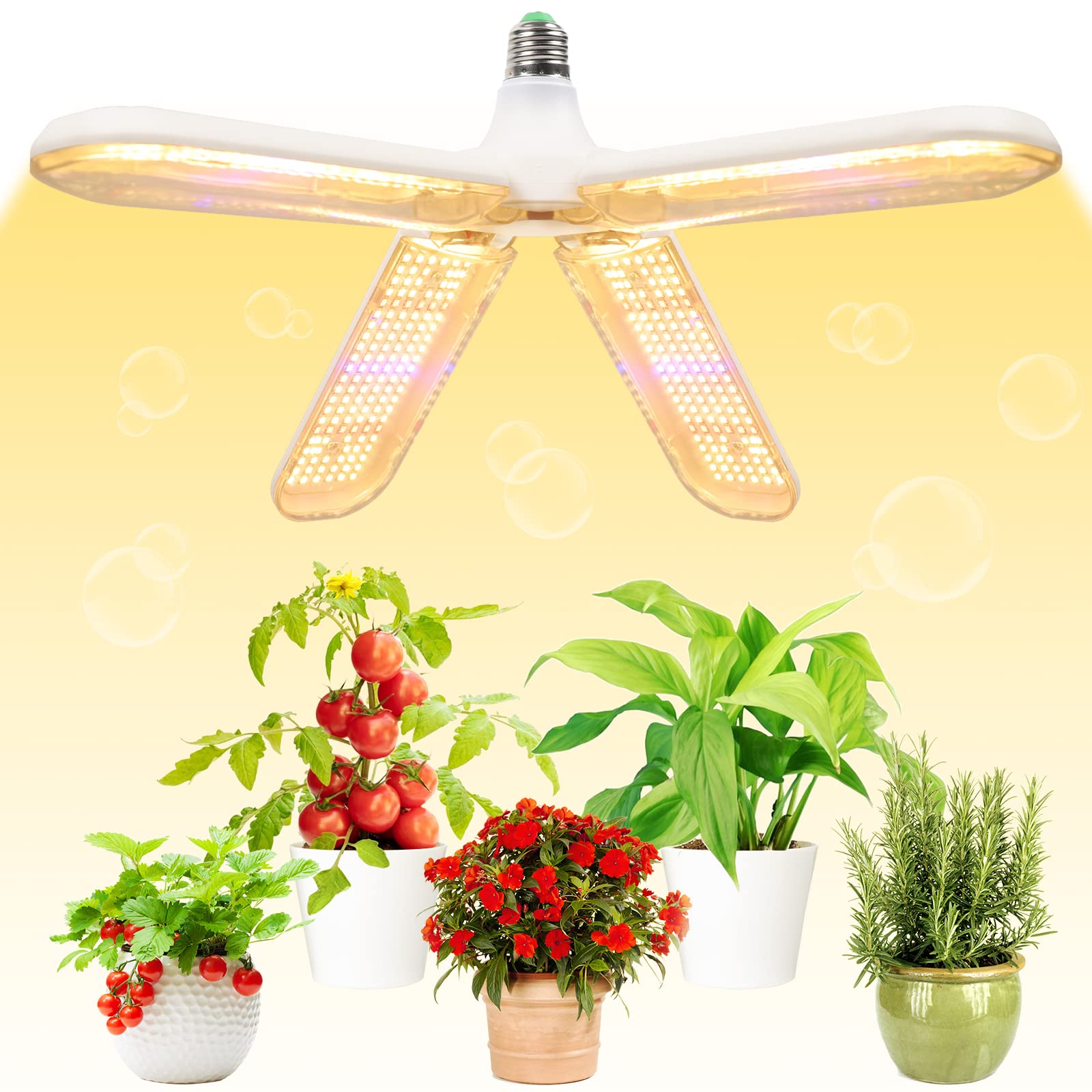200W LED Grow Light Bulb - Full Spectrum 552 LED Plant Light with E26/E27 Base, IP54 Waterproof & Foldable 4-Leaf Design for Hydroponics, Greenhouse, Indoor Houseplants - Perfect for Seedlings, Vegging & Flowering Stages