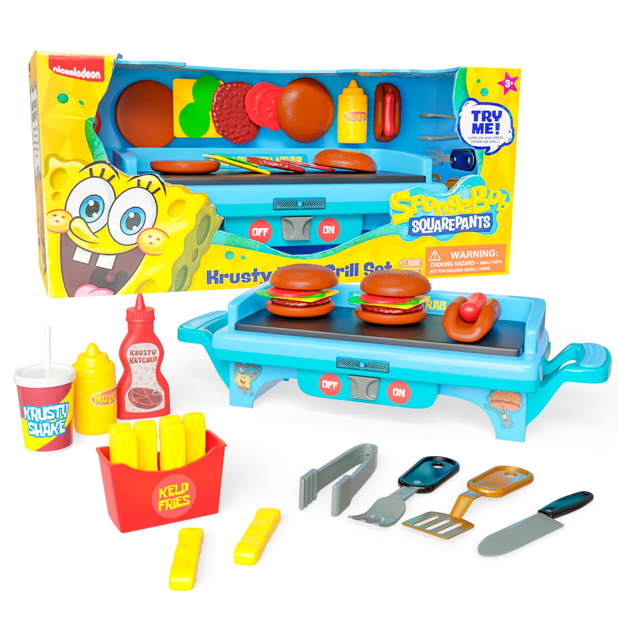 **SpongeBob SquarePants Kids Grill Playset - Pretend Play Kitchen Toy Set with Cooking Accessories for Boys & Girls Ages 6-10 - Perfect for Indoor & Outdoor Role-Playing Games**