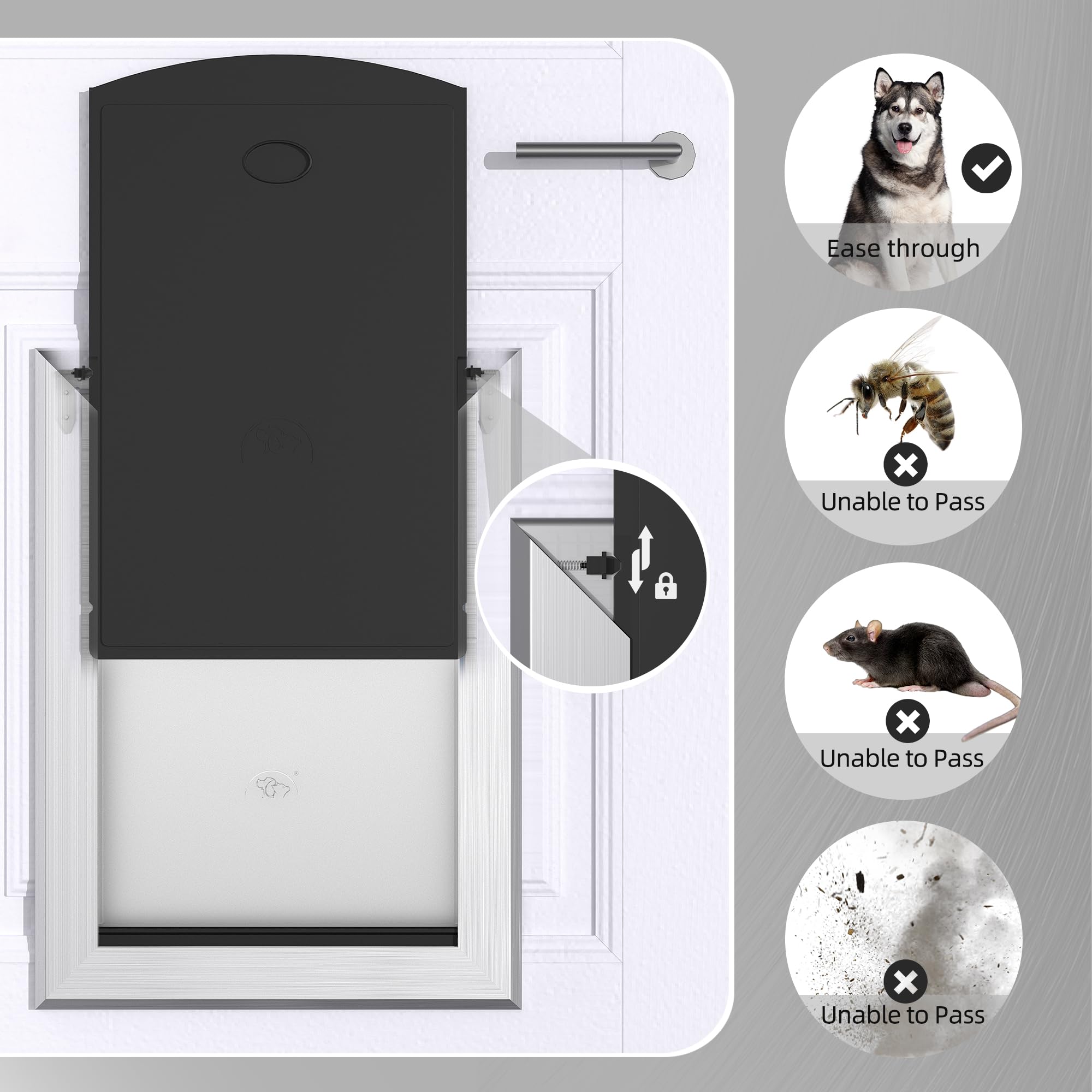 MAVRICFLEX Heavy Duty Dog Door - Energy Efficient Aluminum Frame with Double Sliding Lock Panel & Magnetic Double Flaps for Large Dogs Up to 100lbs - Perfect for Patio, Garage, or Indoor/Outdoor Pet Access