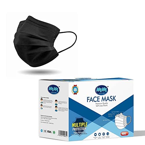 MM 3-Ply Disposable Surgical Face Masks with Meltblown Filter - 99% Filtration, Adjustable Nose Wire (500 Pack, Black) - Ideal for Medical Use, Daily Protection & Public Safety