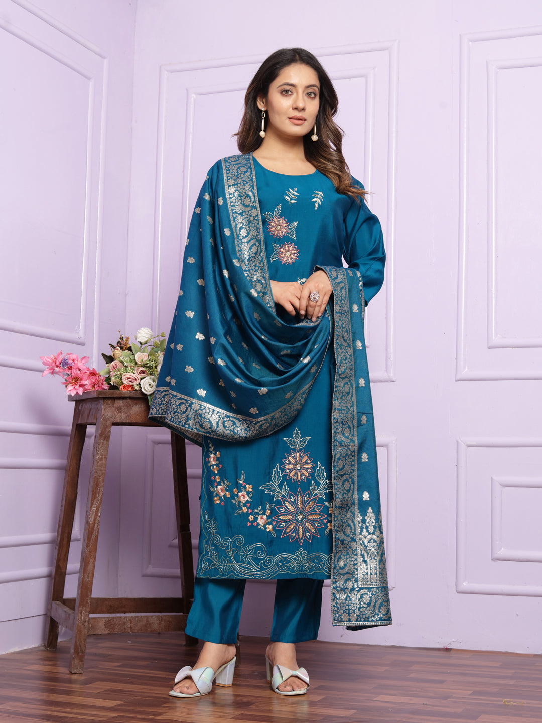 Stylish Blue Designer Party Wear Pant Suit with Hand Embroidery - Perfect for Weddings, Cocktail Parties & Special Occasions