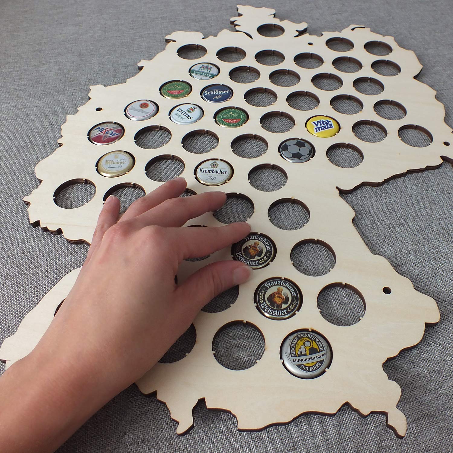 Germany Wooden Beer Cap Collection Map - Perfect Gift for Beer Enthusiasts | Display Your Bottle Caps in Style | Ideal for Man Cave, Home Bar & Beer Lover Decor