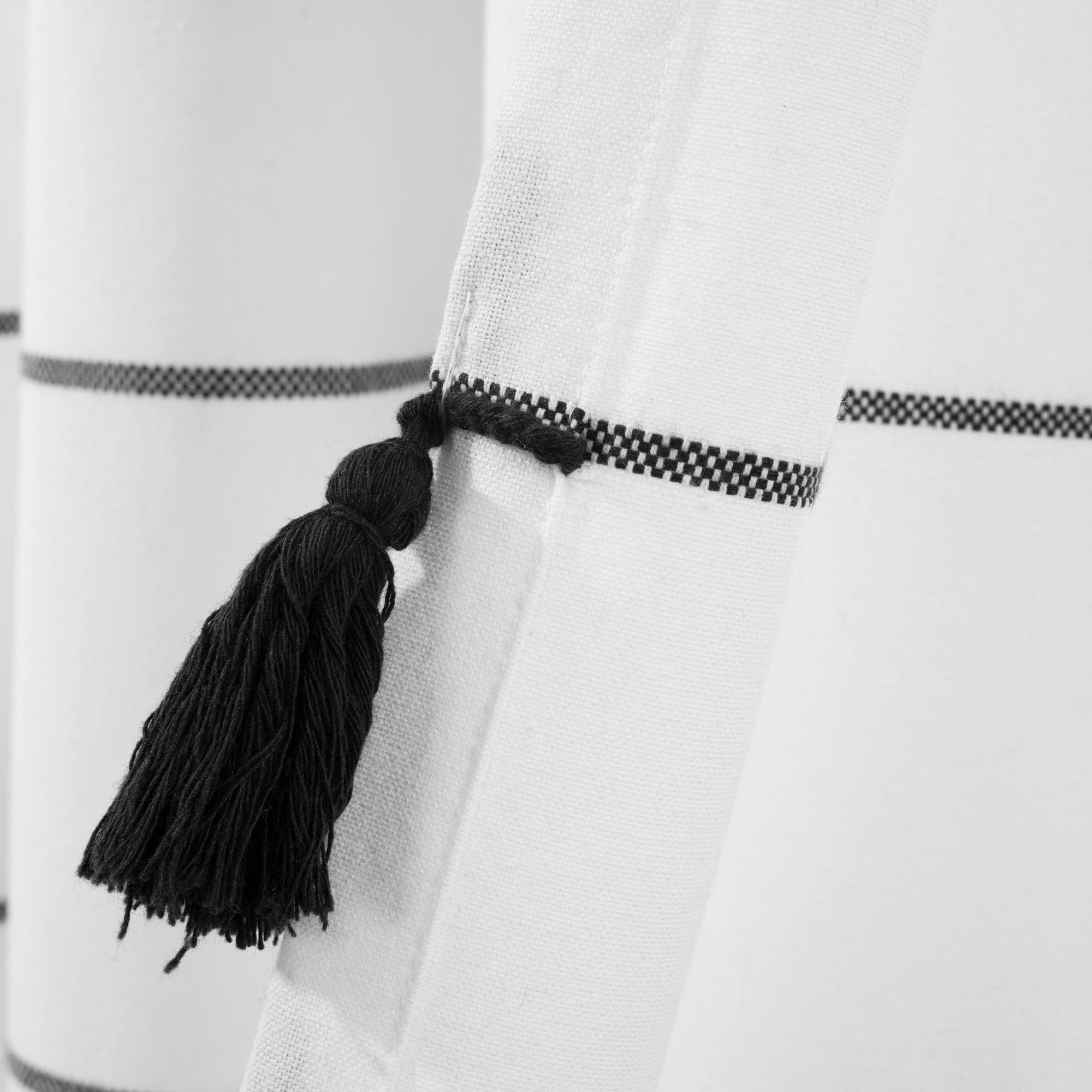 Farmhouse Boho Stripe Woven Tassel Window Curtains - Yarn Dyed Recycled Cotton Blend Panel Set (2 Pack) for Living Room, Bedroom & Dining Room Decor