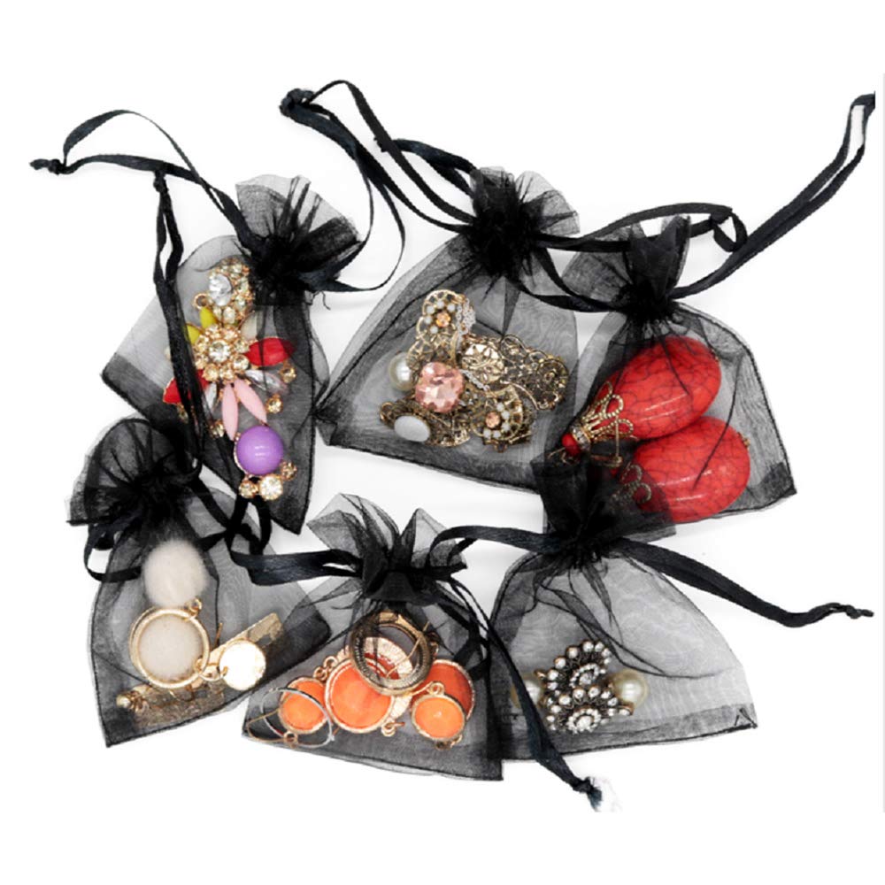 Stratalife 100PCS Black 5x7 Organza Drawstring Bags - Wedding Favor Bags, Jewelry Storage, Party Gift Bags | Perfect for Wedding Favors, Bridal Shower Gifts, Jewelry Packaging & Small Item Organization