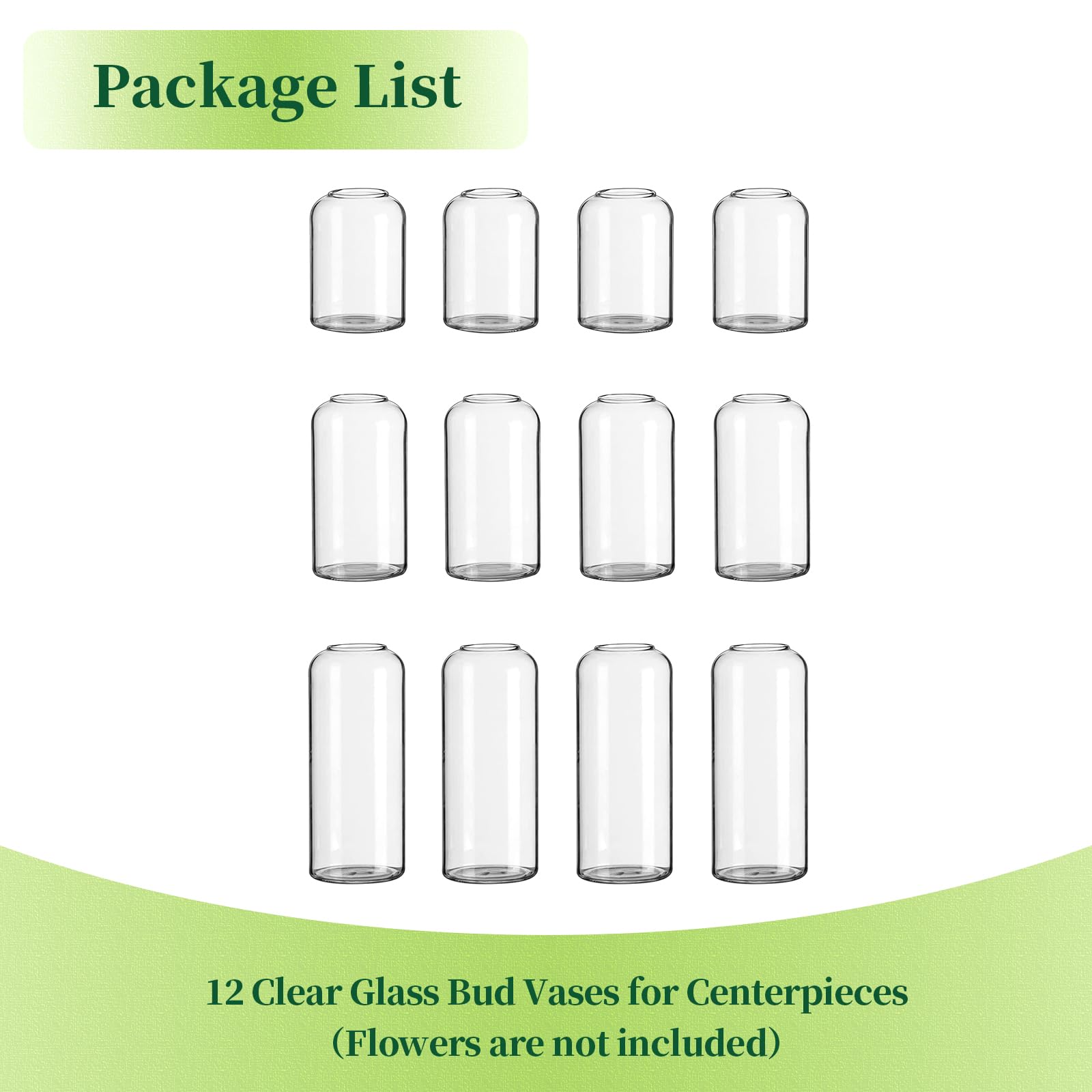 Hewory 12-Piece Set of Blown Glass Bud Vases - Modern Clear Mini Flower Vases for Wedding Centerpieces, Party Decor, Home Floral Arrangements (Perfect for Table Settings, Event Decorations & Gift Packaging)