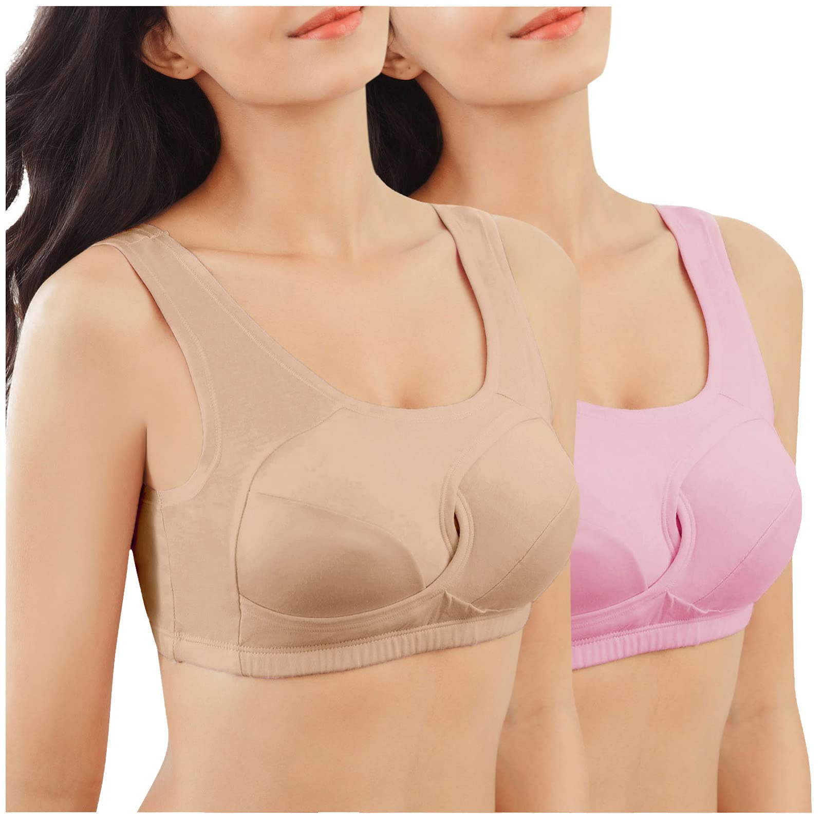 2 Pack Women's Sports Bras - Breathable Hollow Gathered Yoga Fitness Bras for Running, Gym & Workouts (Khaki, XXXXL) | Comfortable Support for High-Intensity Exercise & Daily Wear