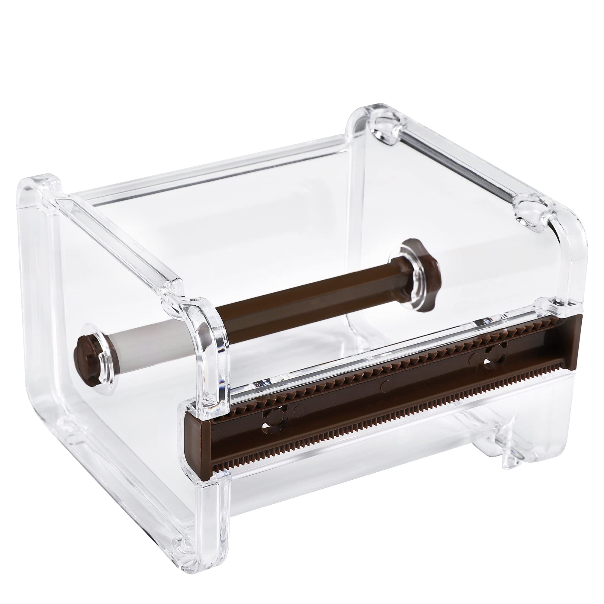 Molshine Clear Desktop Washi Tape Dispenser with Built-in Cutter - Organize & Cut Masking Tape Rolls Easily - Perfect for Scrapbooking, Crafting & Office Use (Brown)