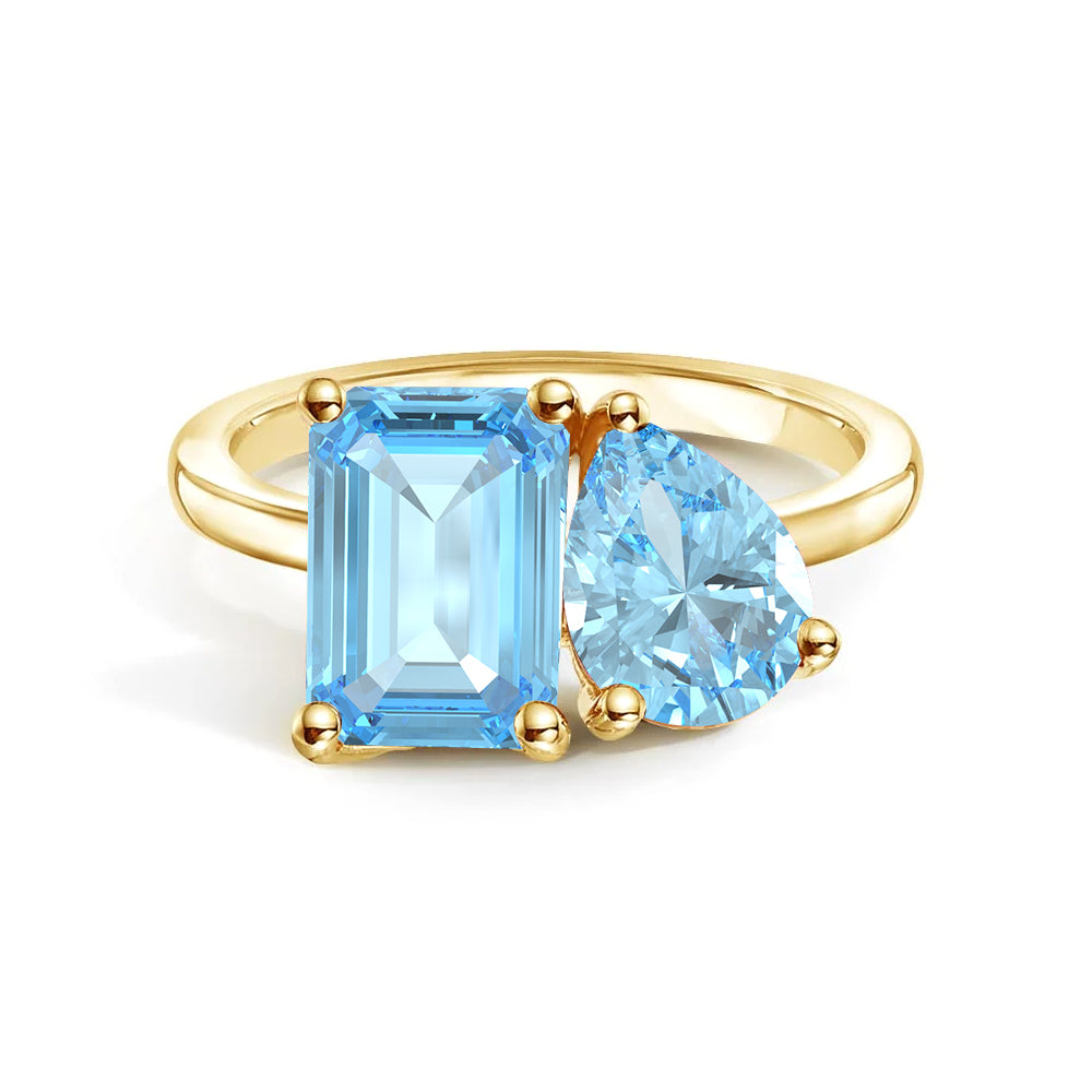 Personalized Toi et Moi Aquamarine Birthstone Ring for Women - Custom Anniversary, Engagement & Wedding Jewelry Gift - Perfect for Couples, Brides & Romantic Occasions