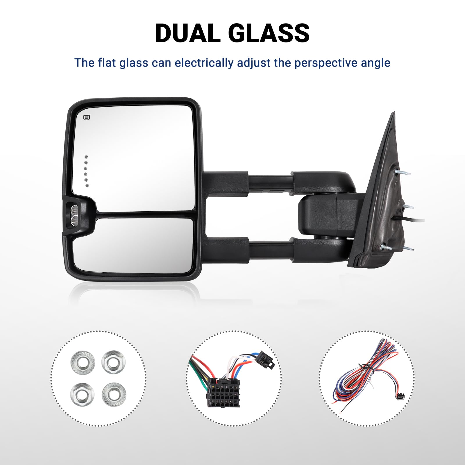 Heated Power-Adjustable Towing Mirrors for 2014-2018 Chevy Silverado & GMC Sierra 1500/2500/3500 HD - Chrome Back with Running Lights & Turn Signals - Perfect for Towing, Off-Roading & Night Driving