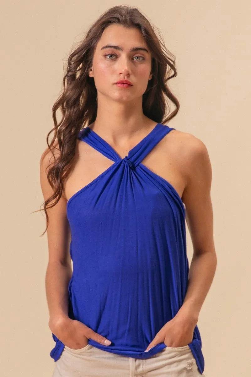 BiBi Rayon Span Jersey Knit Halter Neck Tank Top for Women - Soft Stretchy Summer Casual Tops - Perfect for Beach, Vacation and Everyday Wear