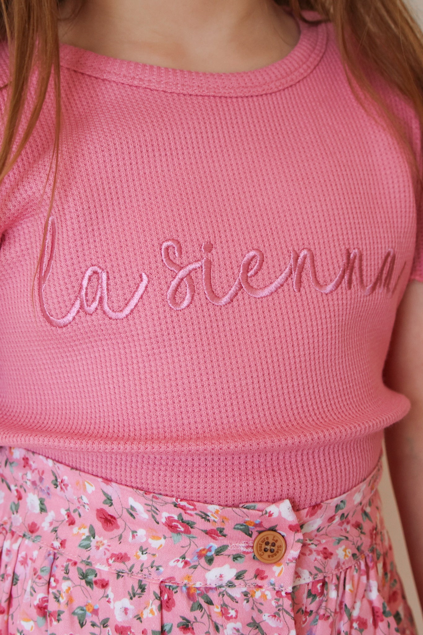 Logo Waffle Tee - Soft Cotton Waffle Knit T-Shirt in Berry Bliss Color | Casual Wear, Lounge Outfit & Street Style Fashion