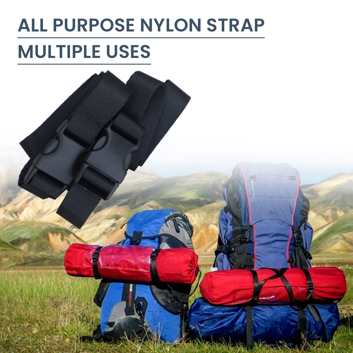 PackYo! Heavy-Duty Utility Straps with Quick-Release Buckle - 2-Pack Adjustable Cinch Straps for Backpacking, Camping Gear, Air Mattresses & Sleeping Bags - Secure Outdoor Equipment, Luggage & Sports Gear - by Mt Sun Gear