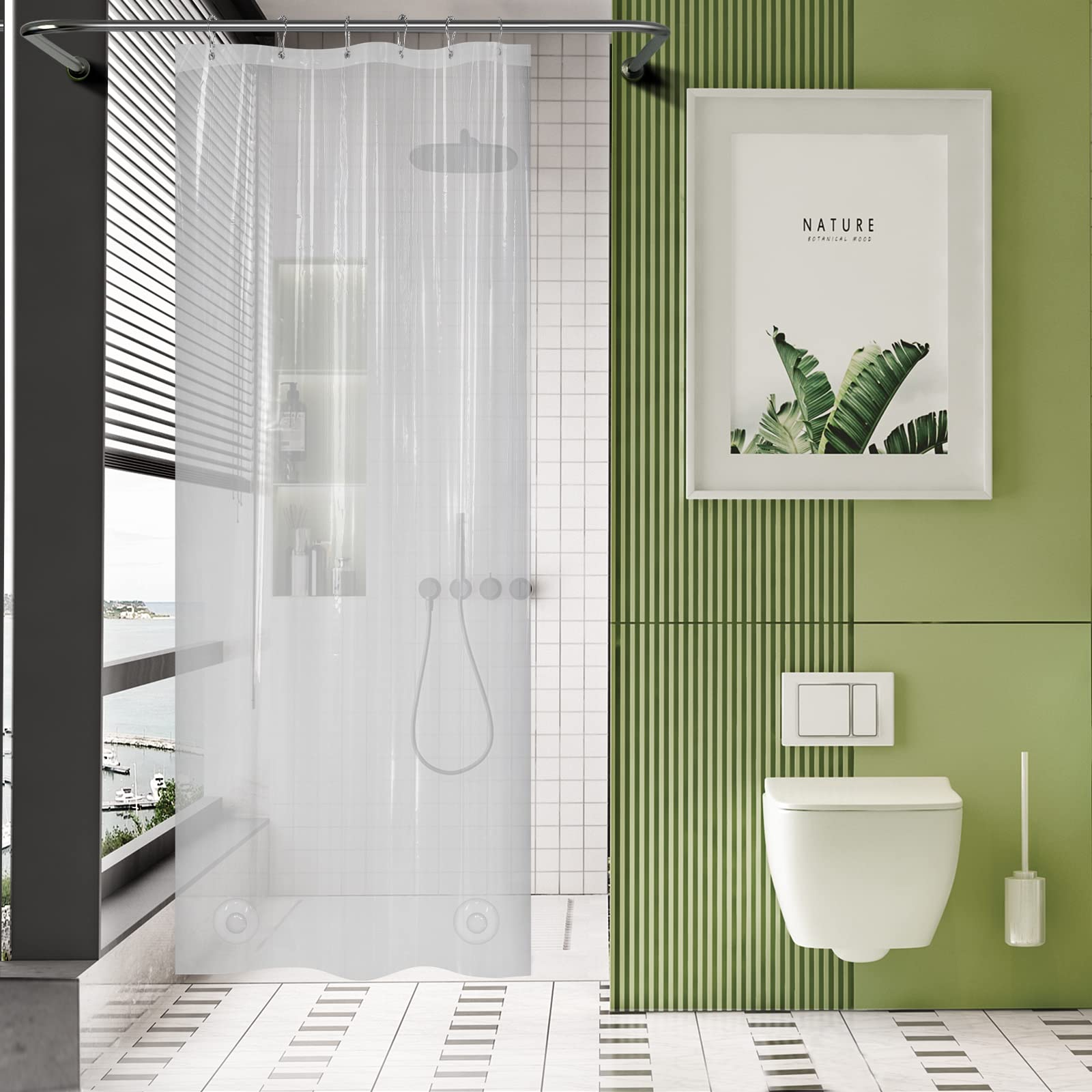 AmazerBath 36x72 Inch Heavy Duty Clear PEVA Shower Curtain - Waterproof Plastic Walk-in Shower Stall Liner with 2 Weighted Stones & 6 Grommet Holes - Perfect for Small Bathrooms, RV Showers & Apartment Bathrooms