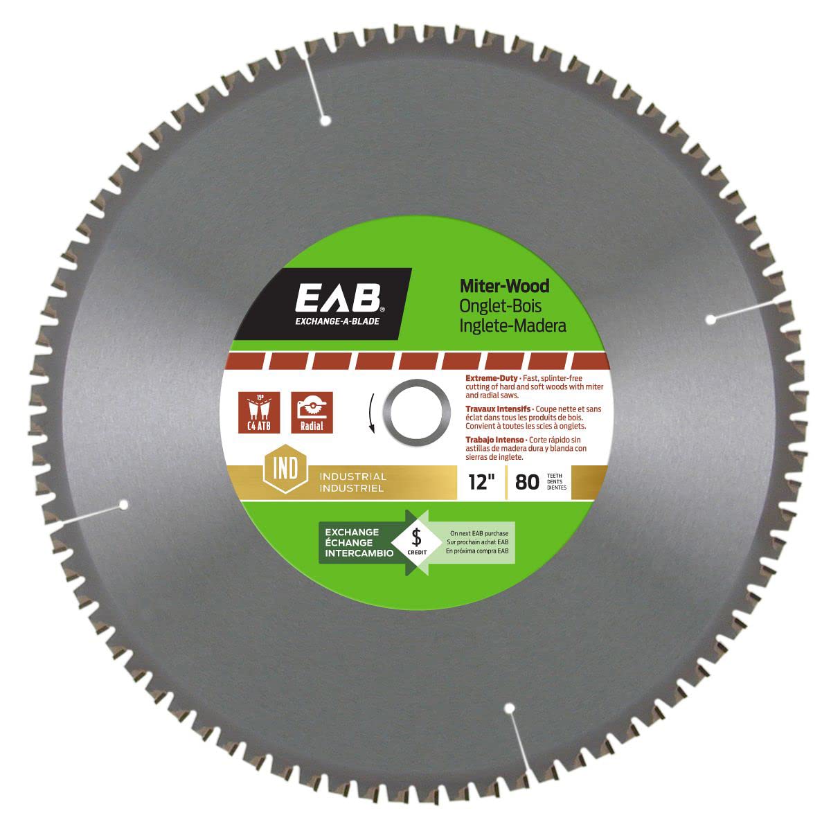 12-Inch 80-Teeth Finishing Miter Saw Blade - Industrial Grade, Recyclable & Replaceable - Perfect for Woodworking, Trim Work, and Fine Finish Cuts