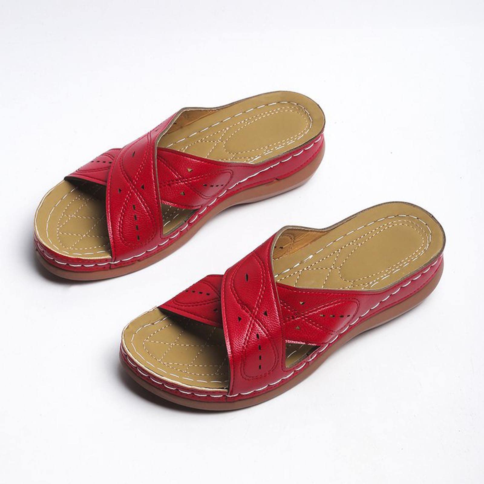 Women's Summer Slip-On Sandals - Fashion Casual Cross Strap Open Toe Wedge Platform Slippers - Comfortable Sewing Thread Design for Outdoor Walking, Beach Vacations & Daily Wear