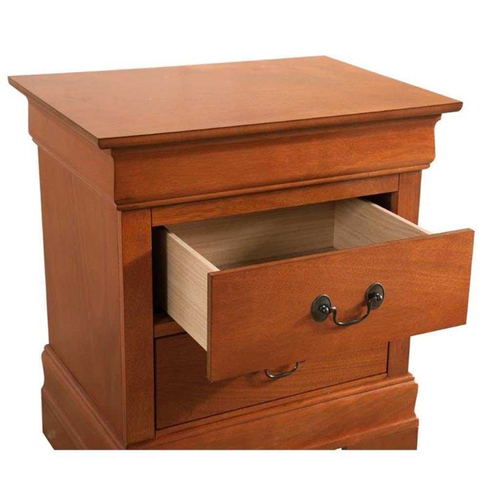 Glory Furniture Louis Phillipe 2-Drawer Oak Nightstand - Bedside Table for Bedroom, Living Room & Guest Room
