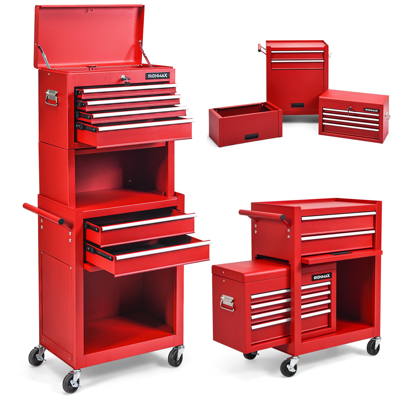 6 Drawer Rolling Tool Chest with Wheels & Lock - 3-in-1 Tool Cabinet with Sliding Drawers & Removable Top Box - Heavy Duty Garage Workshop Tool Storage for Mechanics, DIY & Home Improvement Projects