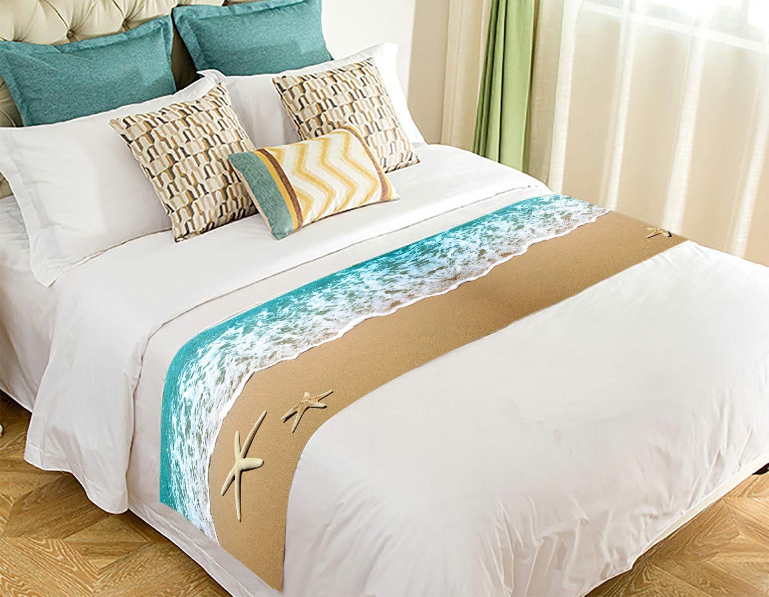 ECZJNT Starfish Beach Sand Bed Runner Scarf - 20x95 Inch Coastal Home Decor for Bedroom, Sofa, or Table - Perfect for Beach House, Summer, and Nautical Themes