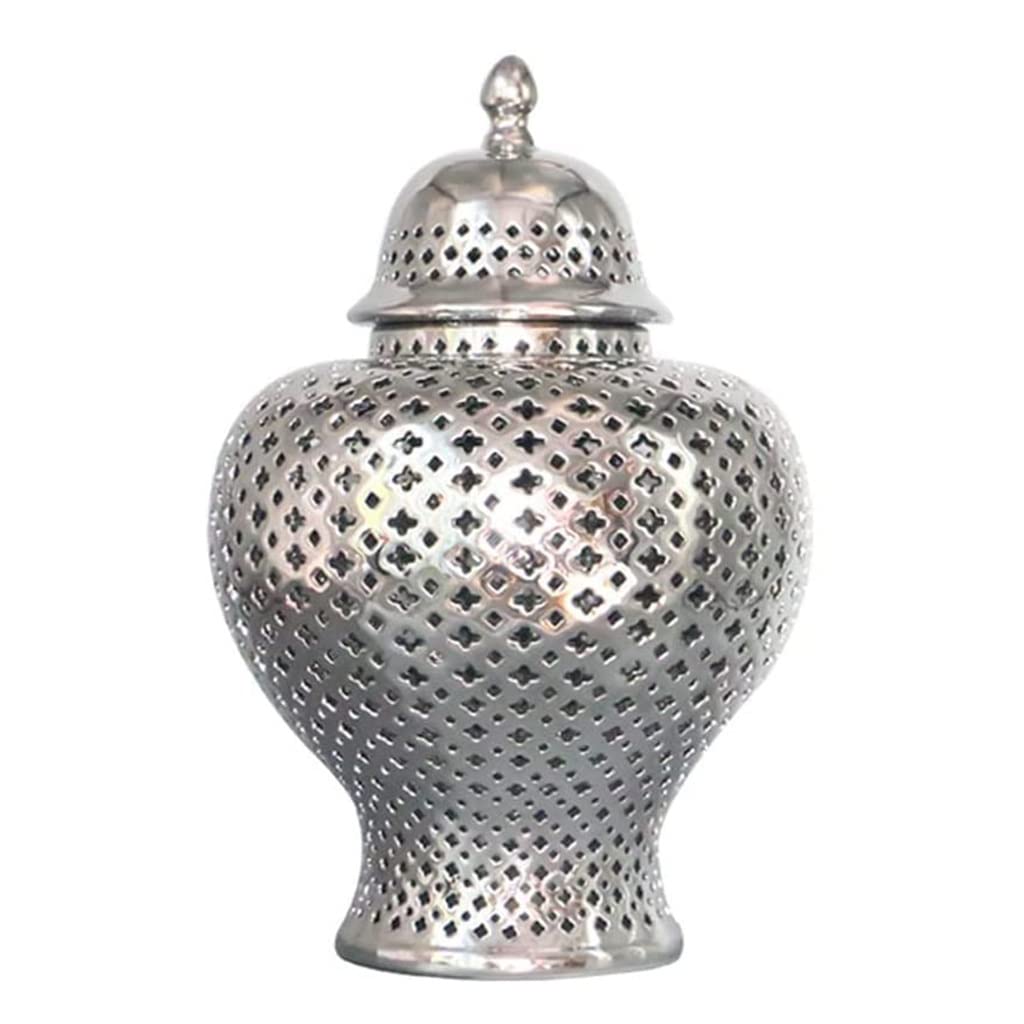 Traditional Chinese Ginger Jar with Lid - Hand-Carved Lattice Porcelain Vase, Decorative Temple Jar & Pierced Lantern - Elegant Home Decor for Living Room, Wedding Gift & Asian-Inspired Interior Design