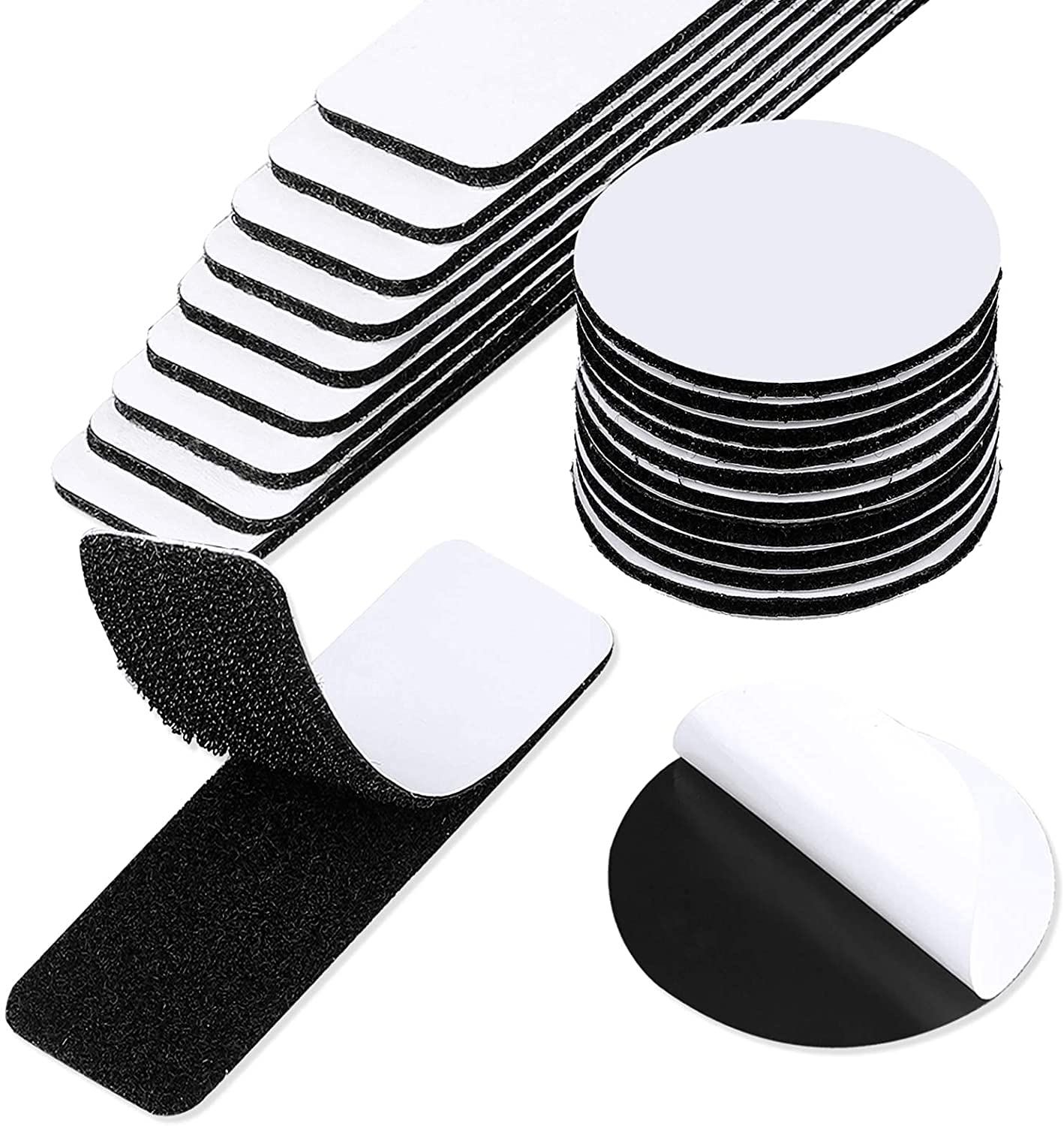 Extra Strong Self-Adhesive Hook and Loop Tape - 20 Pcs Industrial Grade Fastener with Double-Sided Adhesive (Round & Rectangle) - Perfect for Walls, Floors, Glasses, Plastic & DIY Projects