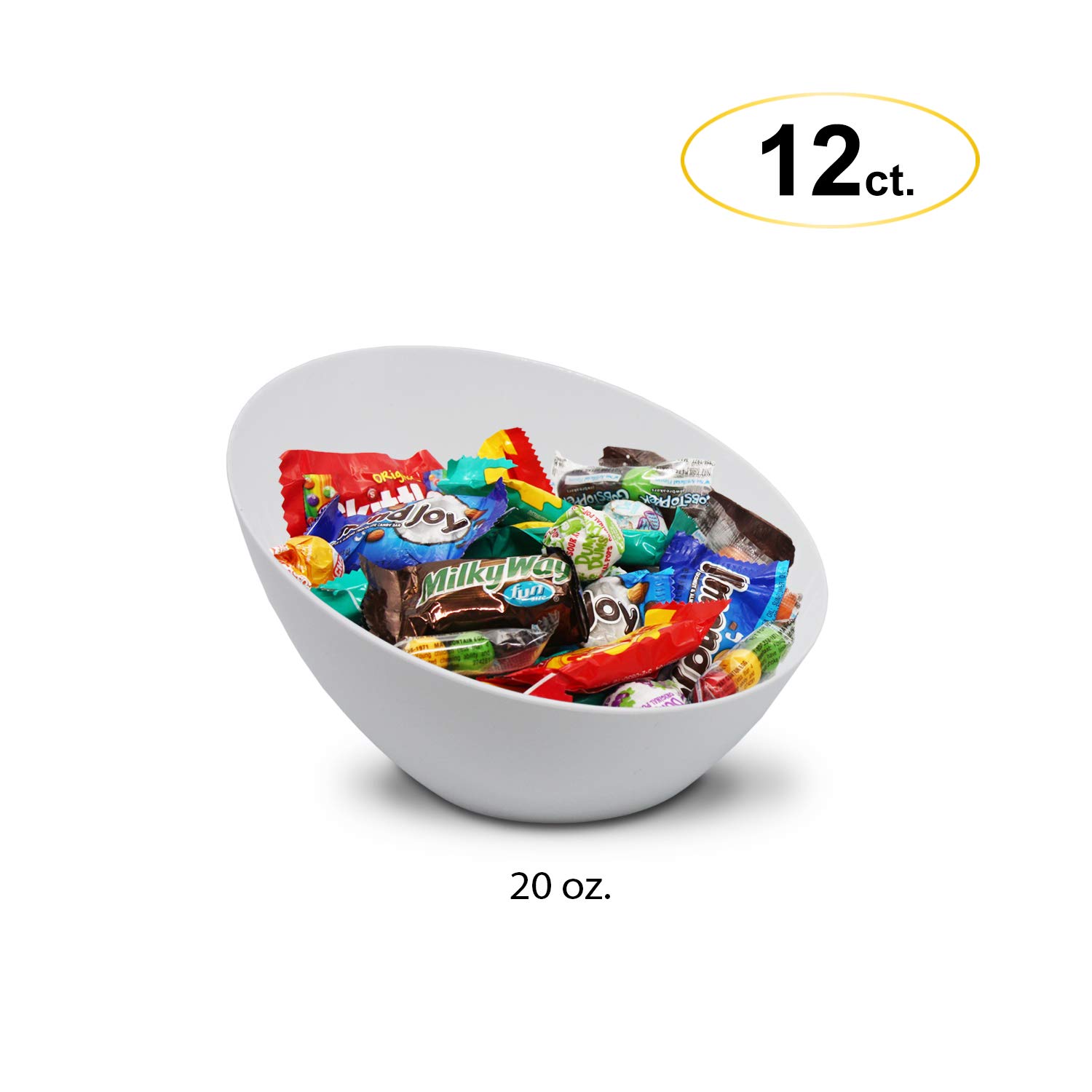 12-Pack White 20 oz Plastic Serving Angle Bowls for Snacks, Appetizers & Salad – Perfect for Parties, Picnics & Catering Events