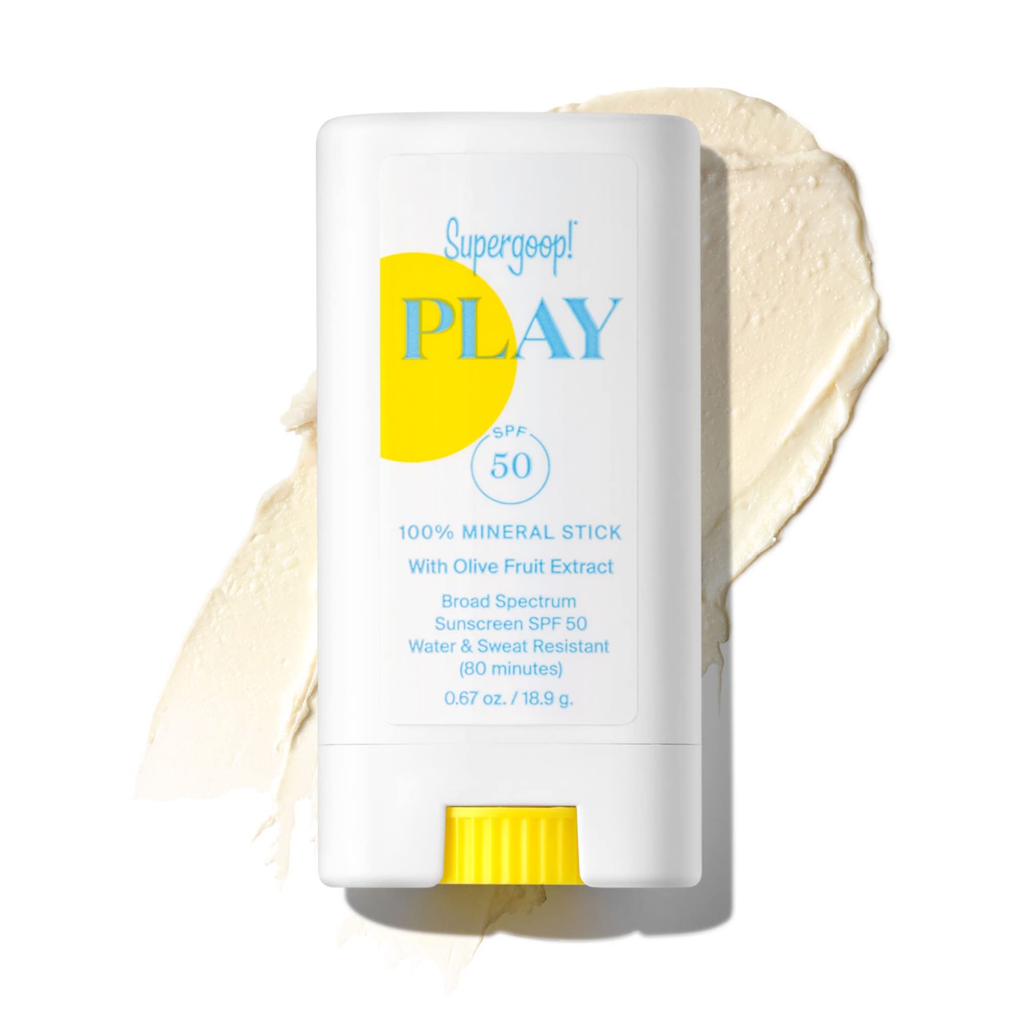 Supergoop! PLAY 100% Mineral Sunscreen Stick SPF 50 (0.67 oz) - Broad Spectrum Face Sunscreen for Sensitive Skin - Water Resistant, Vegan & Clean Ingredients - Perfect for Outdoor Activities, Beach Days & Daily Sun Protection
