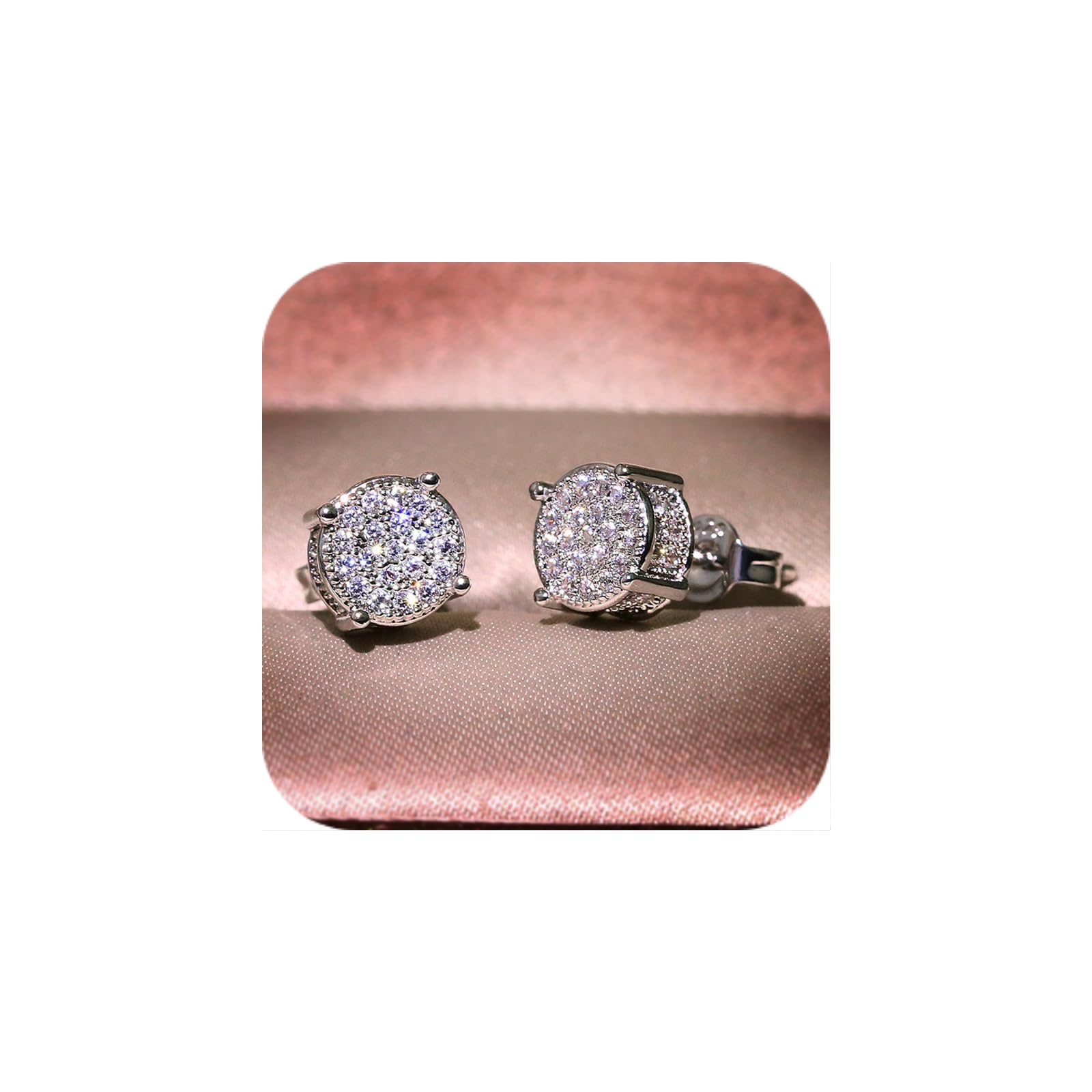 Hypoallergenic 18K White Gold Plated Cubic Zirconia Stud Earrings for Women - Round & Square Synthetic Diamond Earrings | Perfect for Parties, Weddings & Everyday Wear | Limited Time Prime Deal