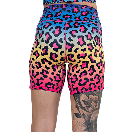 Rainbow Leopard Print Shorts for Women - Trendy Summer Casual Shorts for Beach, Gym, and Everyday Wear
