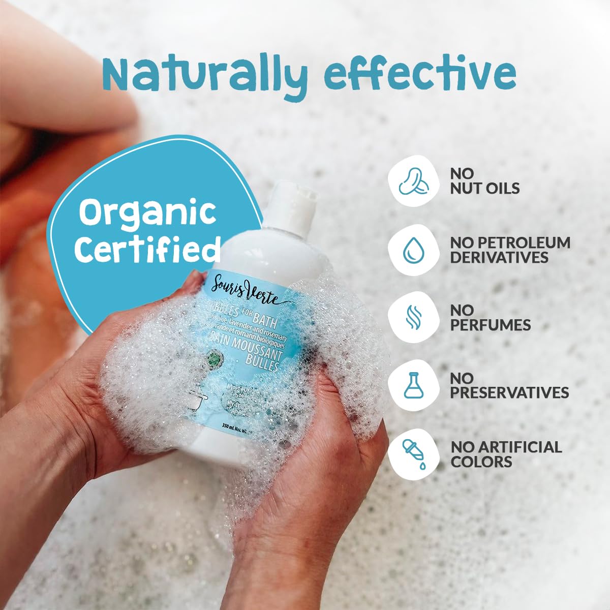 Organic Bubble Bath for Babies & Kids - Souris Vertes Bubbles 350ml | Gentle Foaming Bath