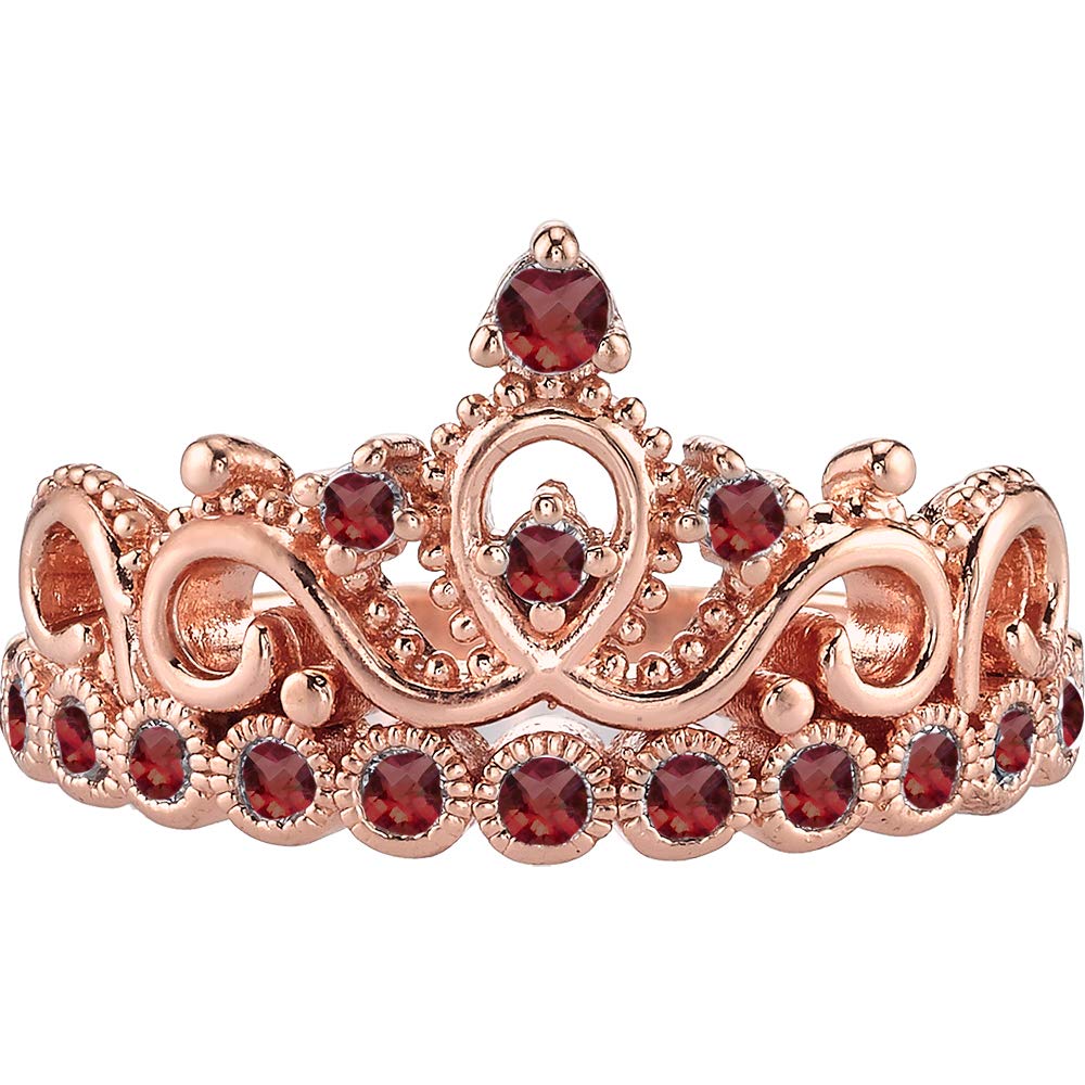 14K Rose Gold Garnet Crown Ring for Women - Elegant Gift