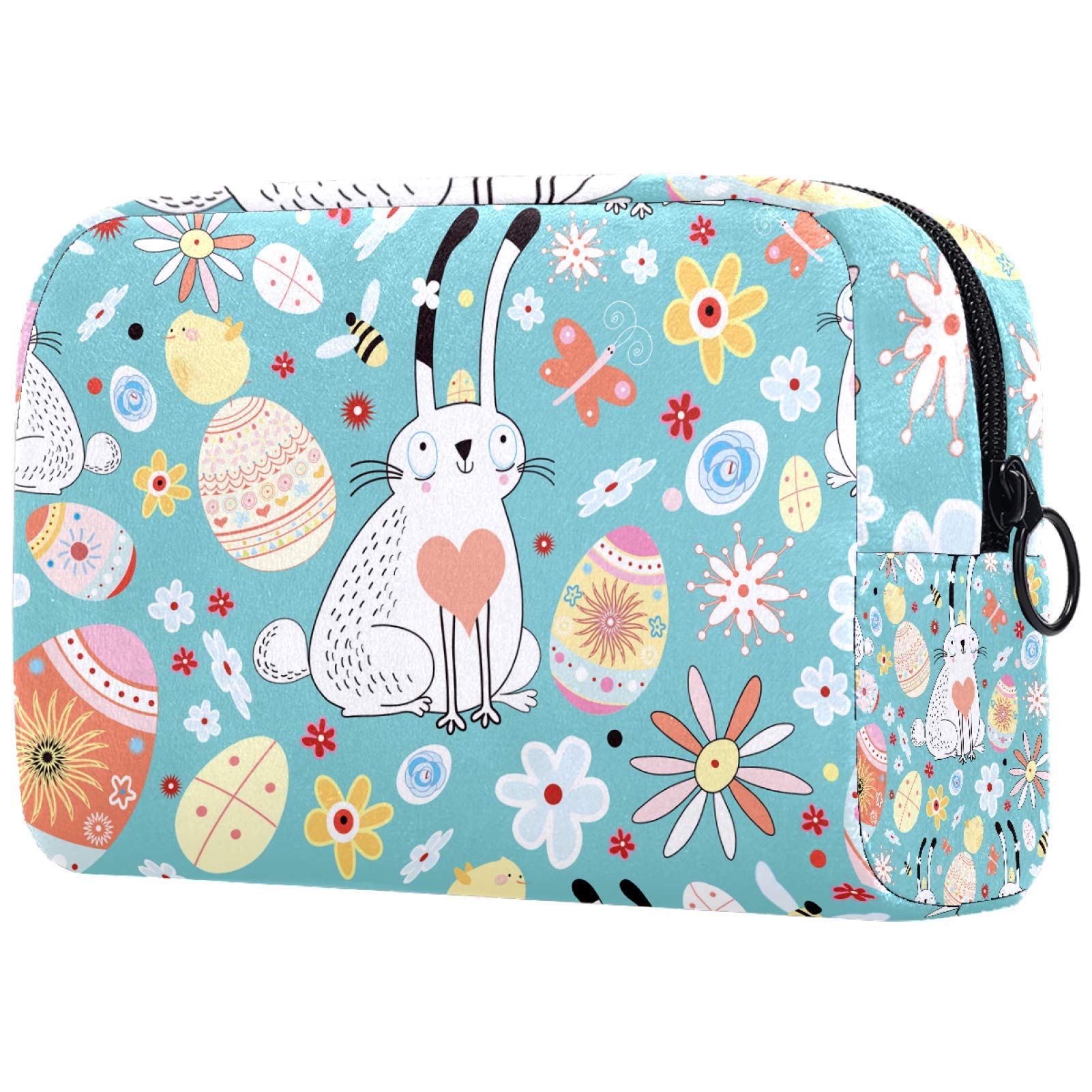 Floral Print Waterproof Cosmetic Bag for Women - Large Roomy Makeup Organizer with Easter Bunny & Chick Design - Perfect Travel Toiletry Bag for Vacation, Gym & Daily Use