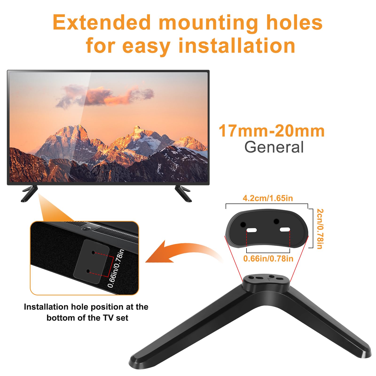 Foreverup Universal TV Stand Base Legs - Replacement Pedestal Feet for Most 32 40 49 50 55 Inch TCL ROKU TVs - Non-Slip Design with Screws Included - Quick Assembly - Perfect for Living Room, Bedroom or Home Theater Setup