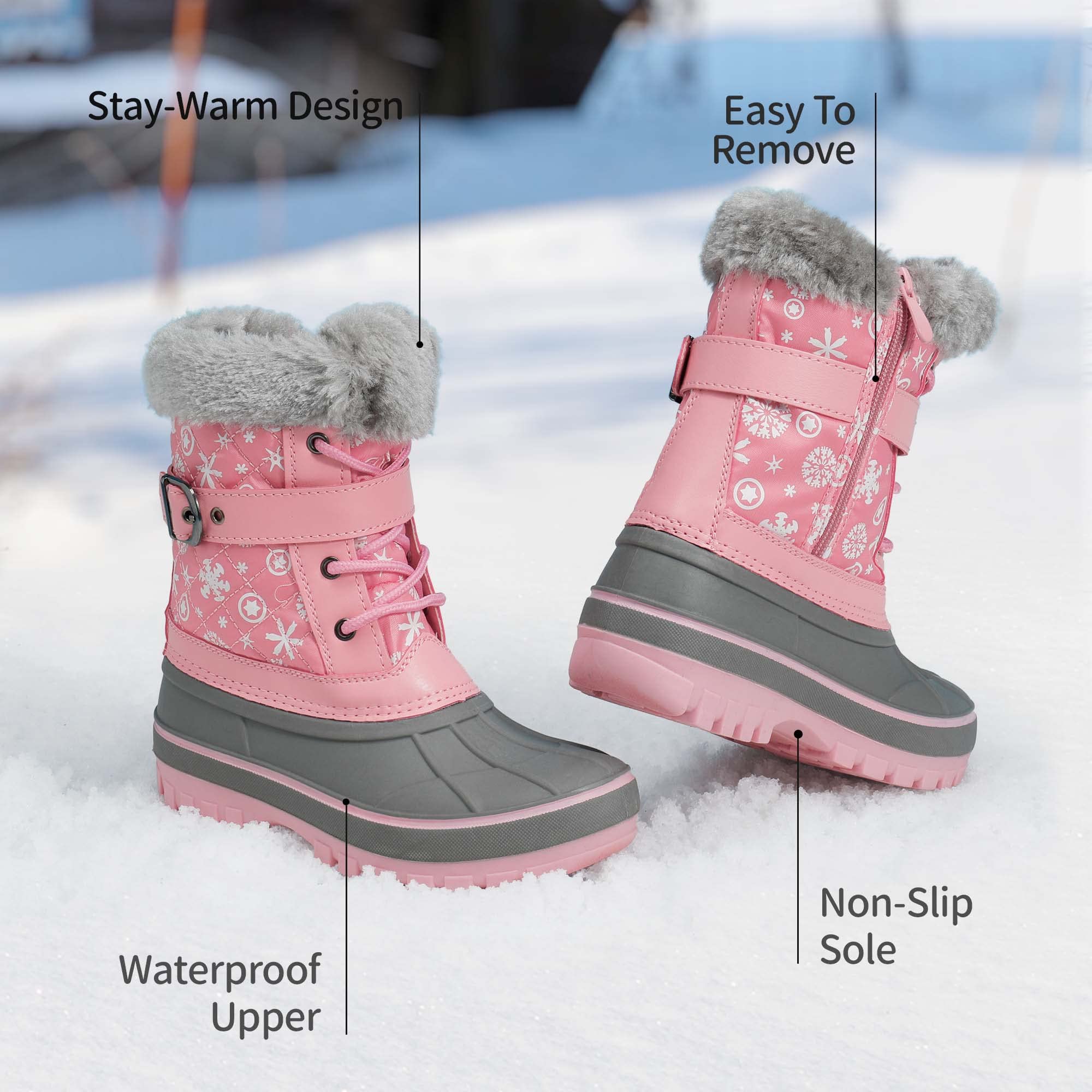 **DREAM PAIRS Kids Snow Boots for Girls & Boys - Waterproof Winter Boots with Faux Fur Lining, Anti-Slip Sole, Warm & Cozy for Outdoor Play, School & Snow Days**