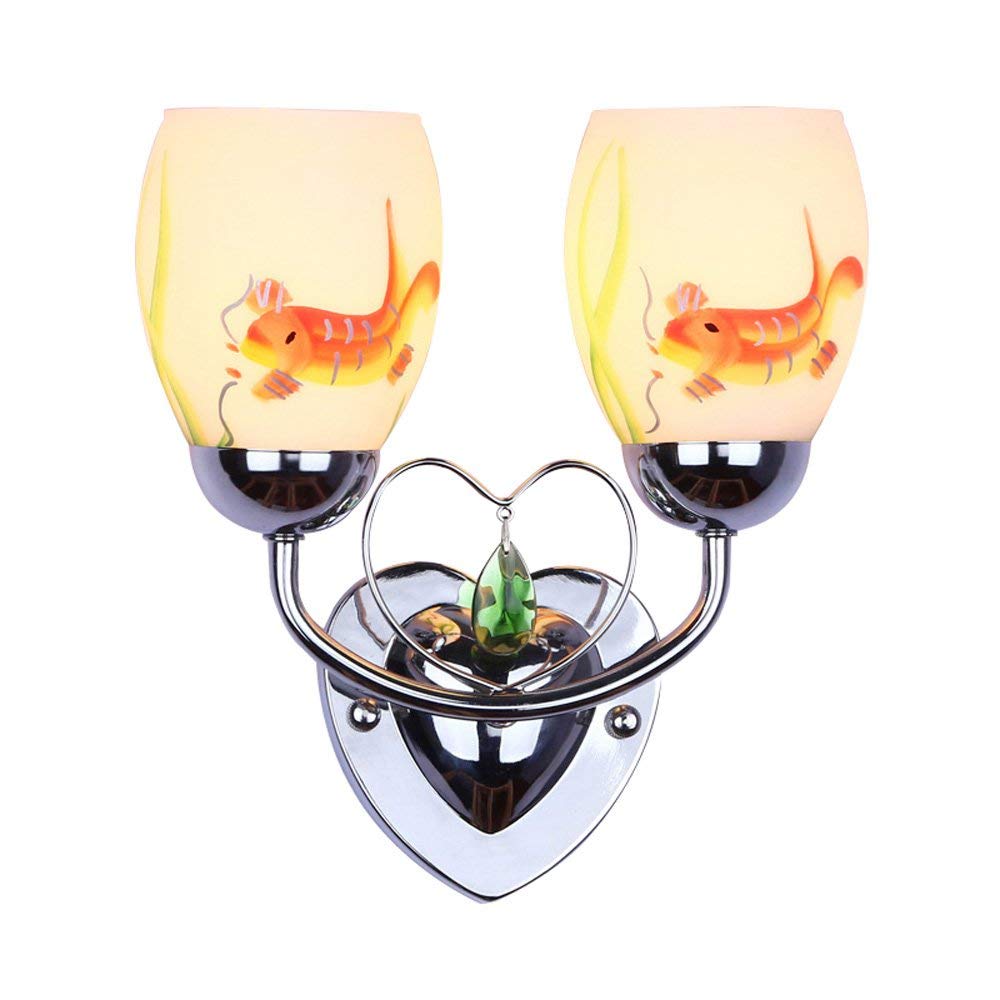 2 Head Wall Sconce Light Fixture - Polished Chrome Metal Heart Design for Bedroom, Living Room, Balcony & Corridor - Romantic Ambient Lighting for Home Decor
