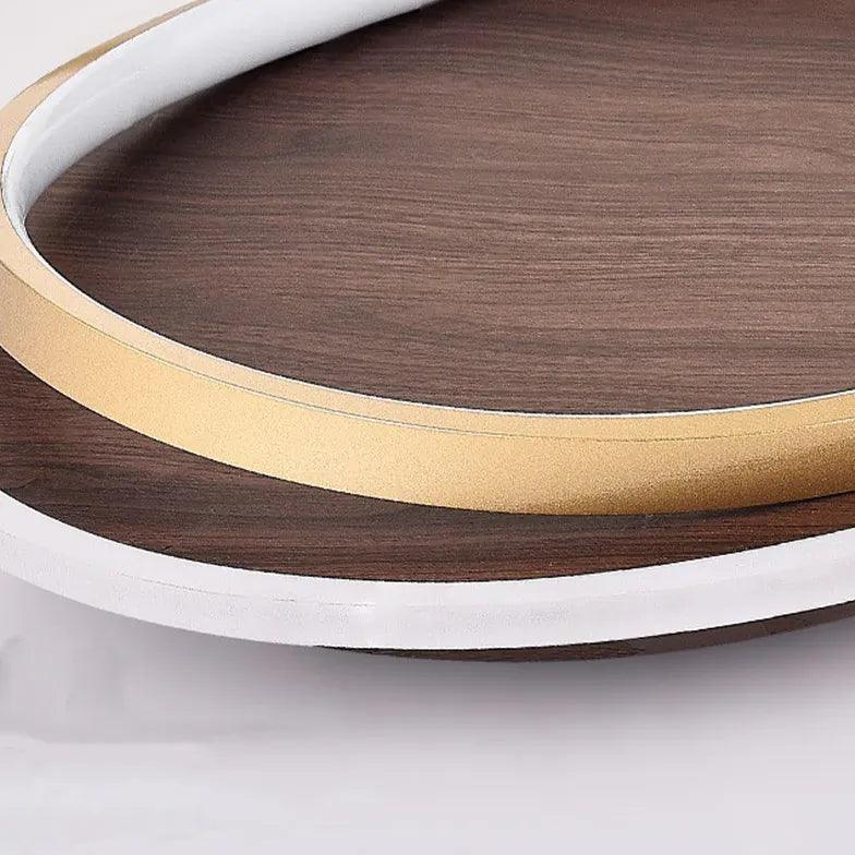 Modern Wooden Ring Gold Flush Mount Ceiling Light - Elegant Bedroom Lighting Fixture for Home Decor and Ambiance