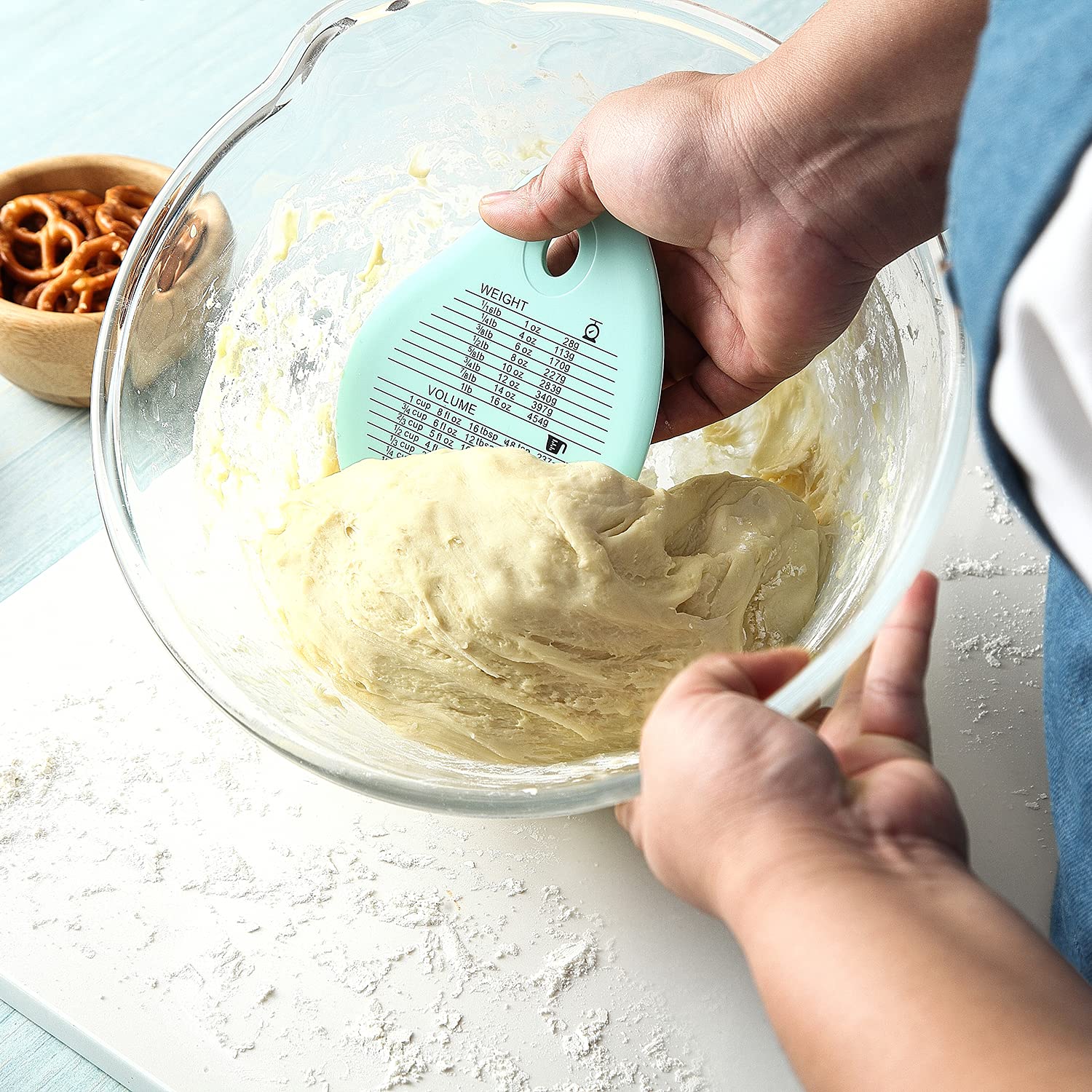 Spring Chef Stainless Steel Bench Scraper & Dough Cutter - Multi-Purpose Kitchen Tool for Baking Pizza, Bread, Pies - Pastry Scraper with Measurement Markings - Perfect for Home Bakers & Professional Chefs (Mint Green)