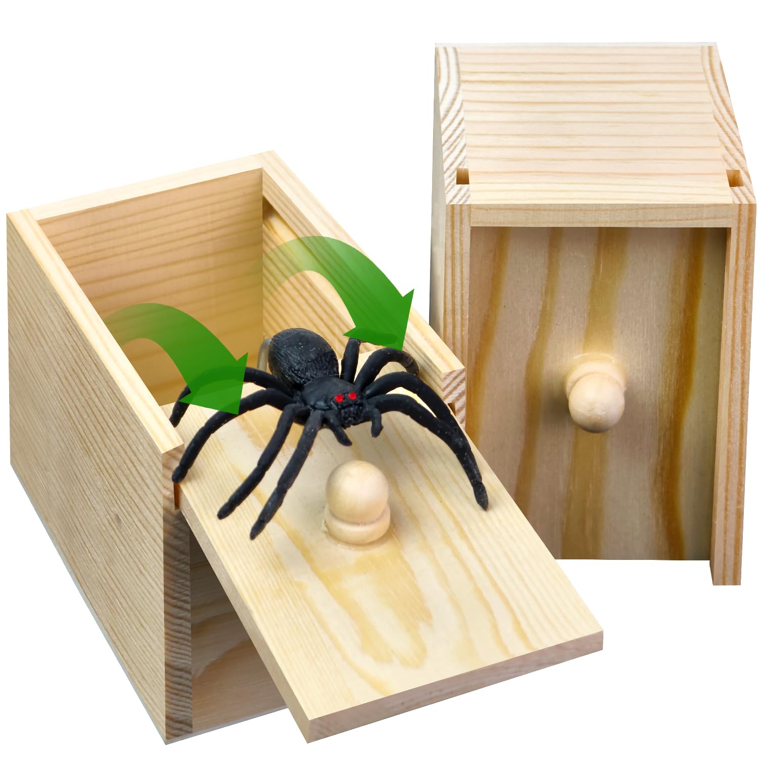 PARNIXS Handcrafted Wooden Spider Prank Box - Funny Money Surprise Gift for Adults & Kids (Upgraded Version) - Perfect for Halloween Pranks, Birthday Gag Gifts & Office Jokes