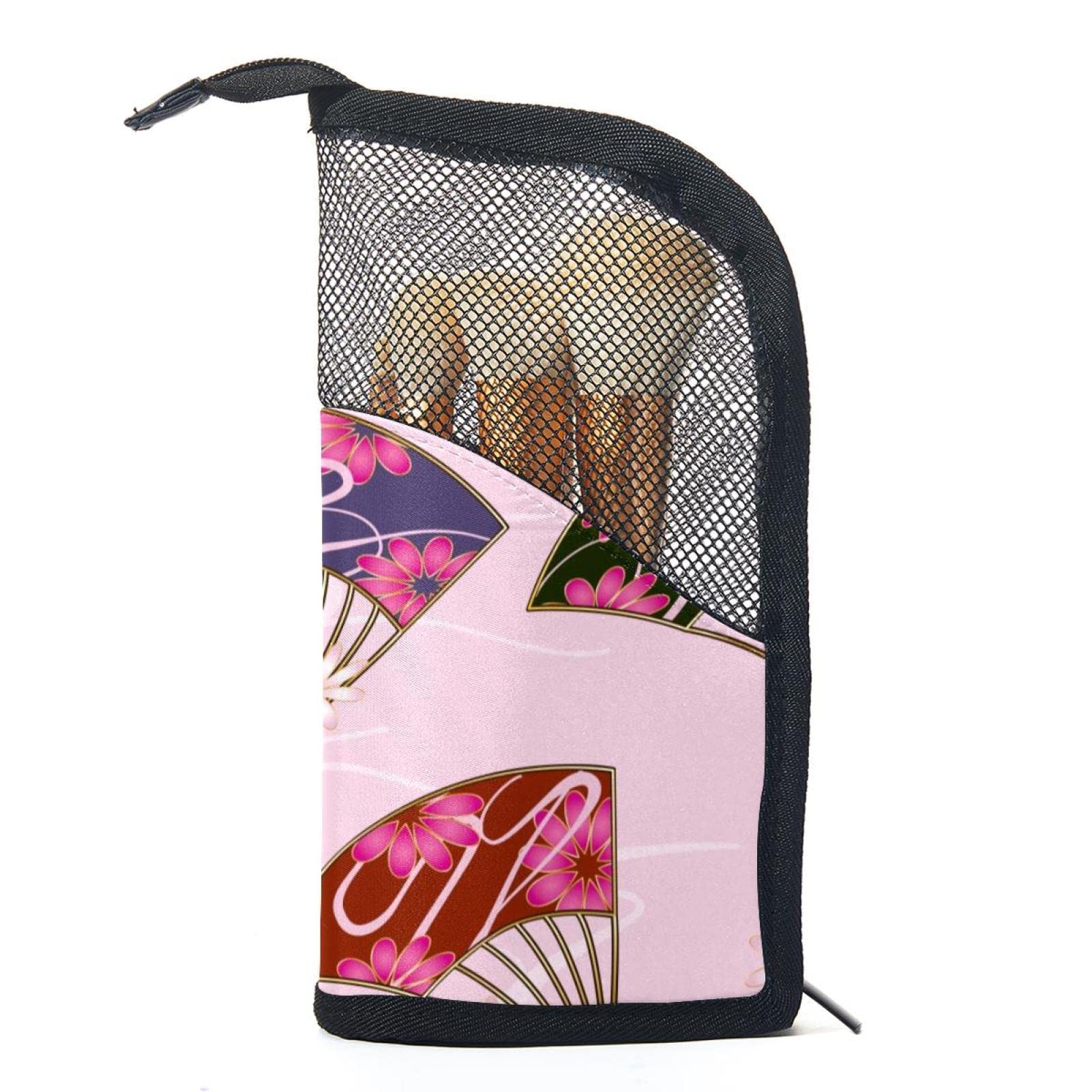 12-Piece Makeup Brush Organizer Bag with Flower Fan Pink Texture - Portable Cosmetic Brush Holder Case for Travel, Home & Professional Makeup Artists