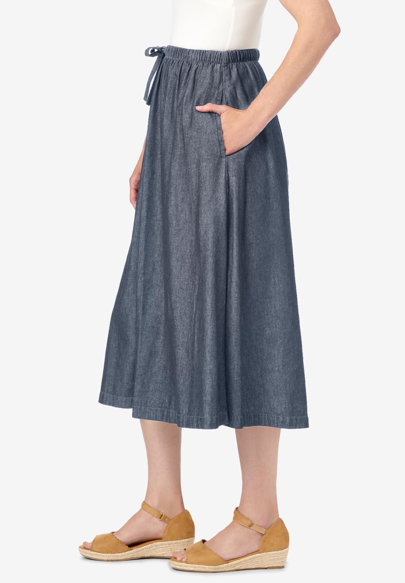 Woman's Plus Size Petite Denim Skirt with Drawstring Waist | Comfortable Casual & Summer Outfit for Curvy Women